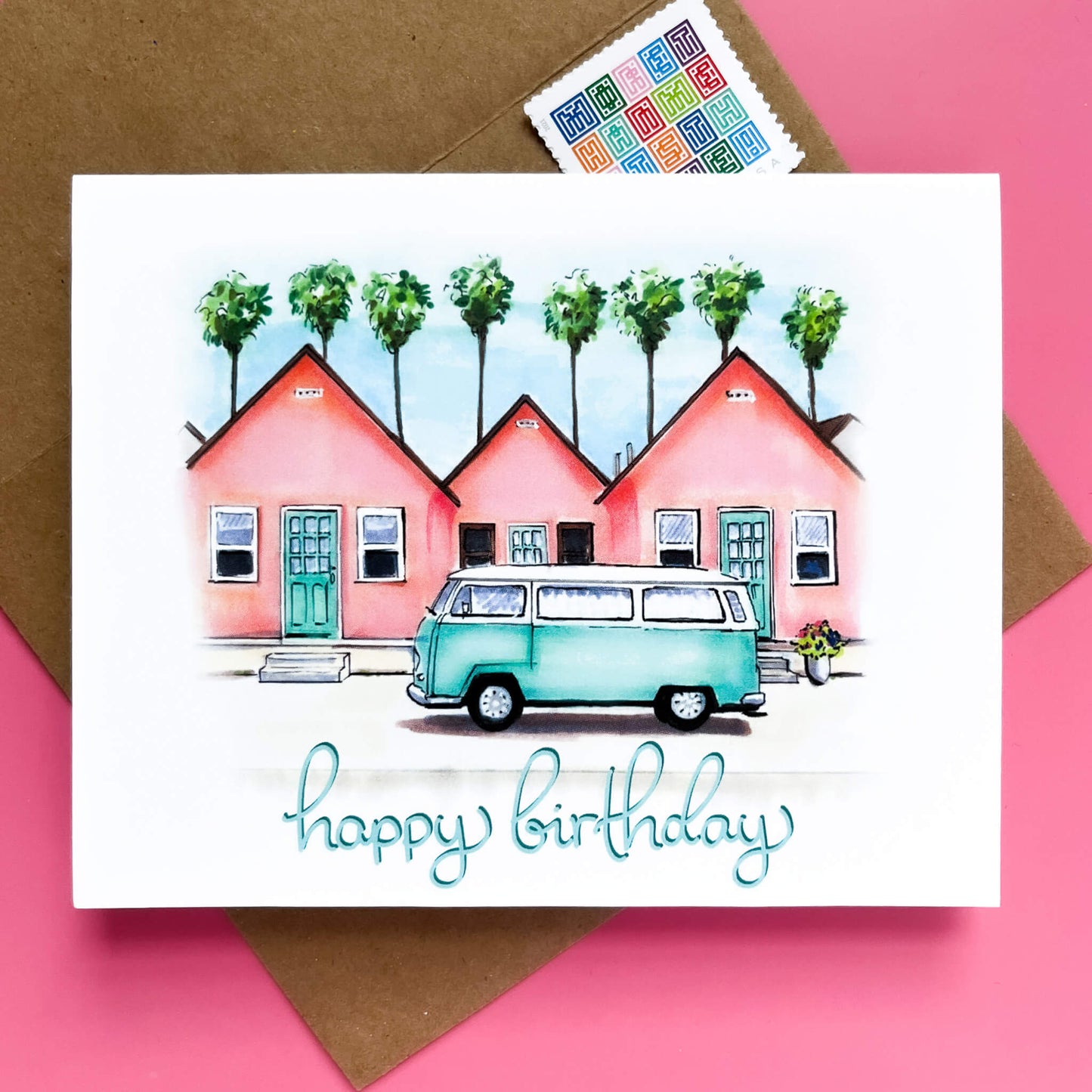 Blue Van Beachy Birthday Card