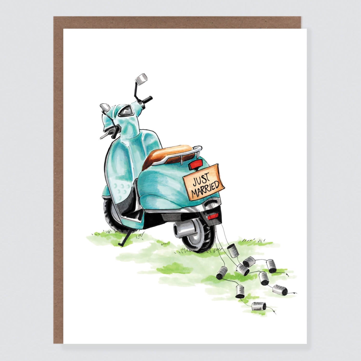 Just Married Scooter Wedding Card - Case of 6