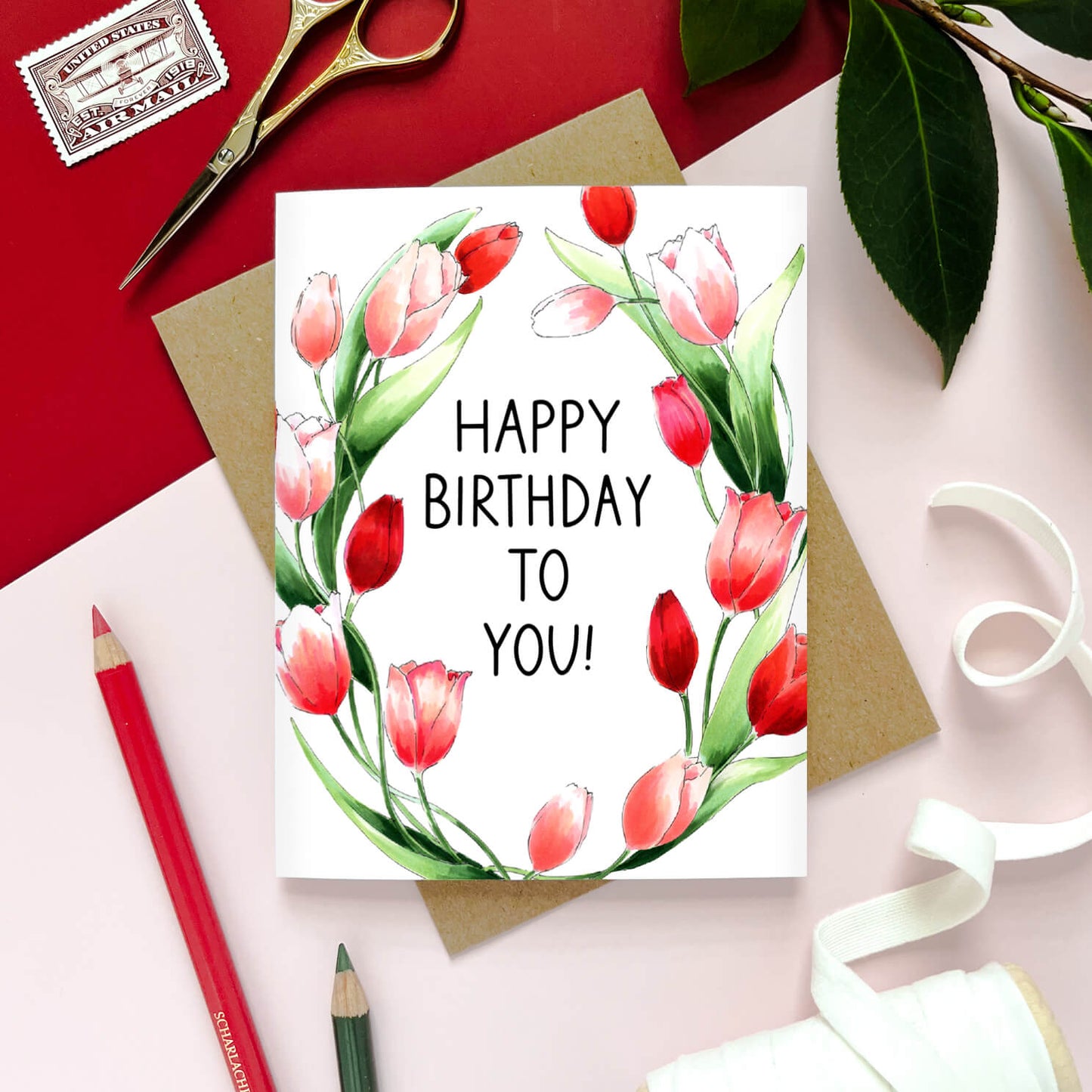 Tulip Wreath Birthday Card - Case of 6
