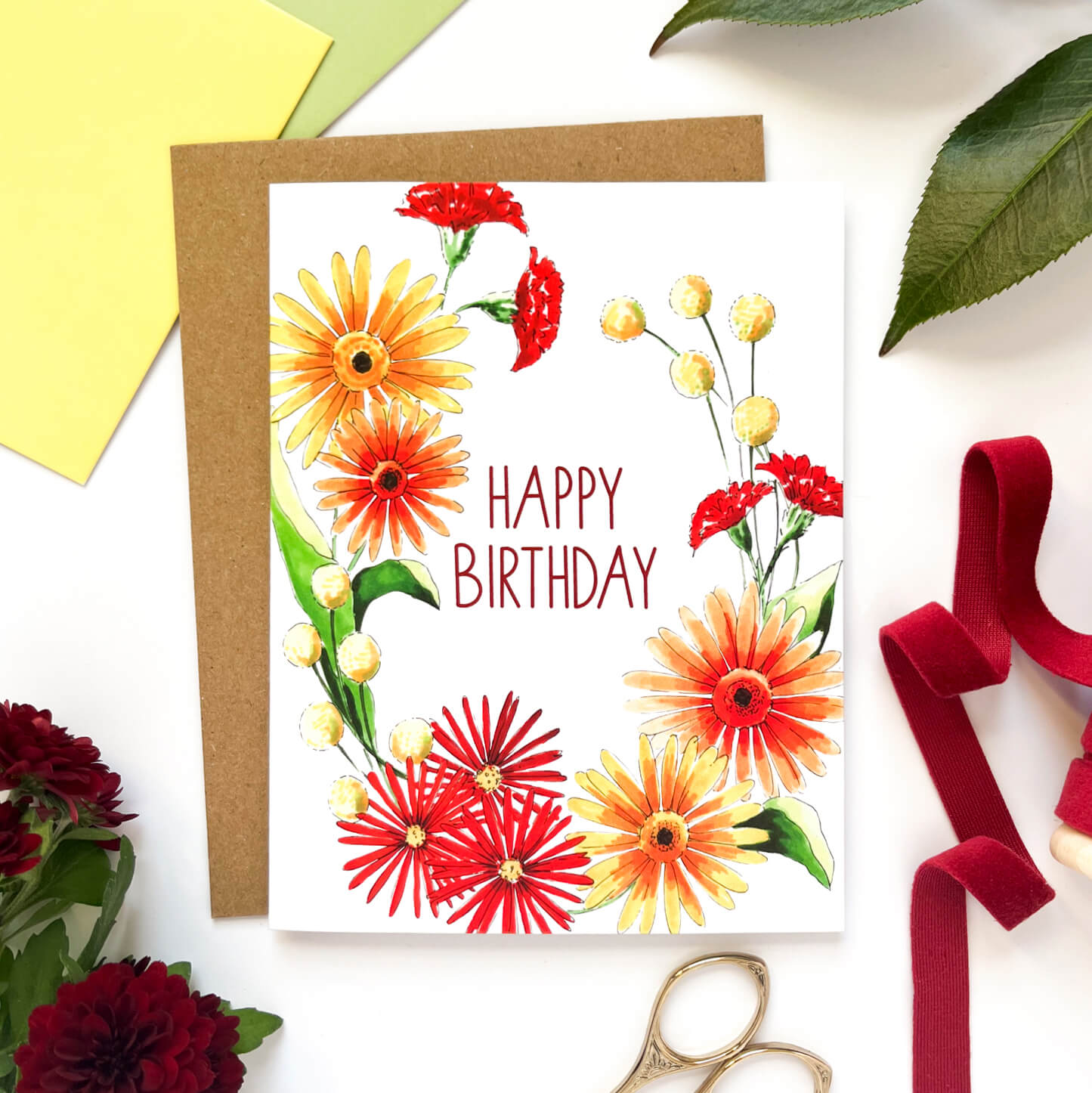 Fall Flowers Wreath Birthday Card
