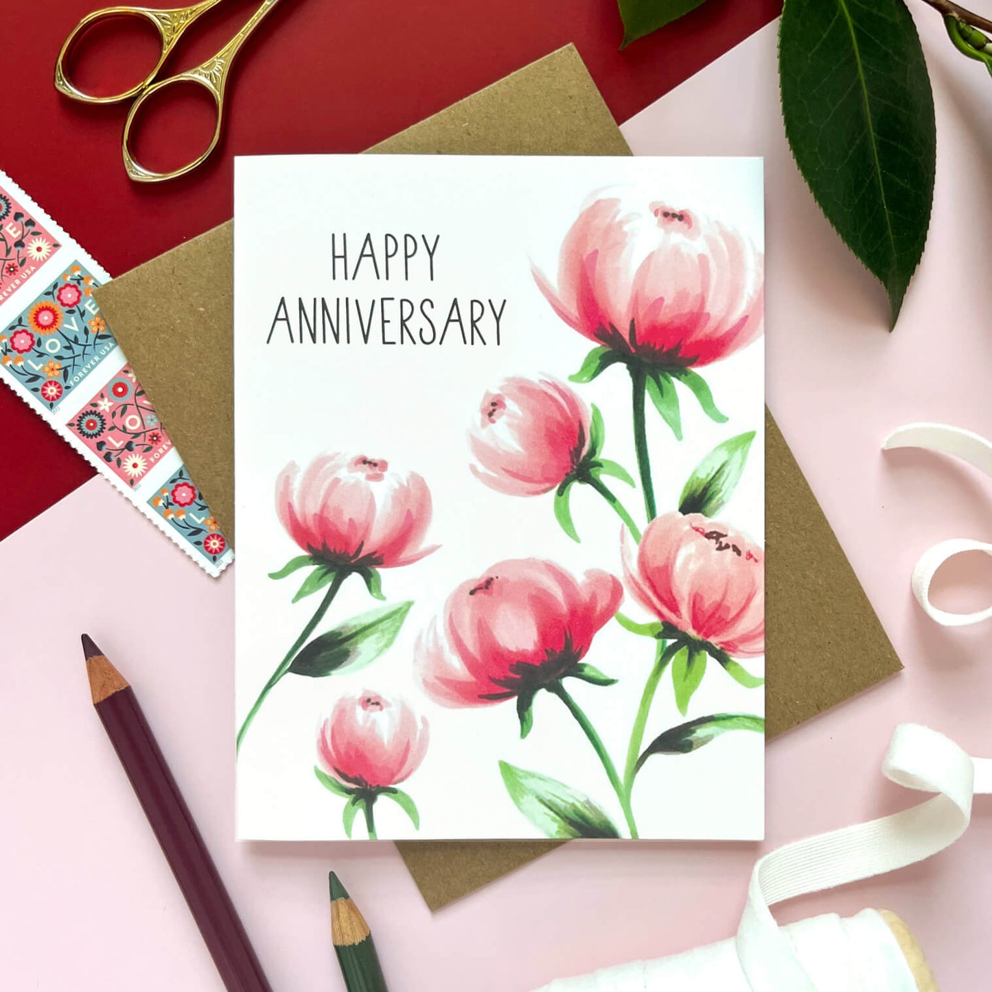 Peonies Anniversary Card