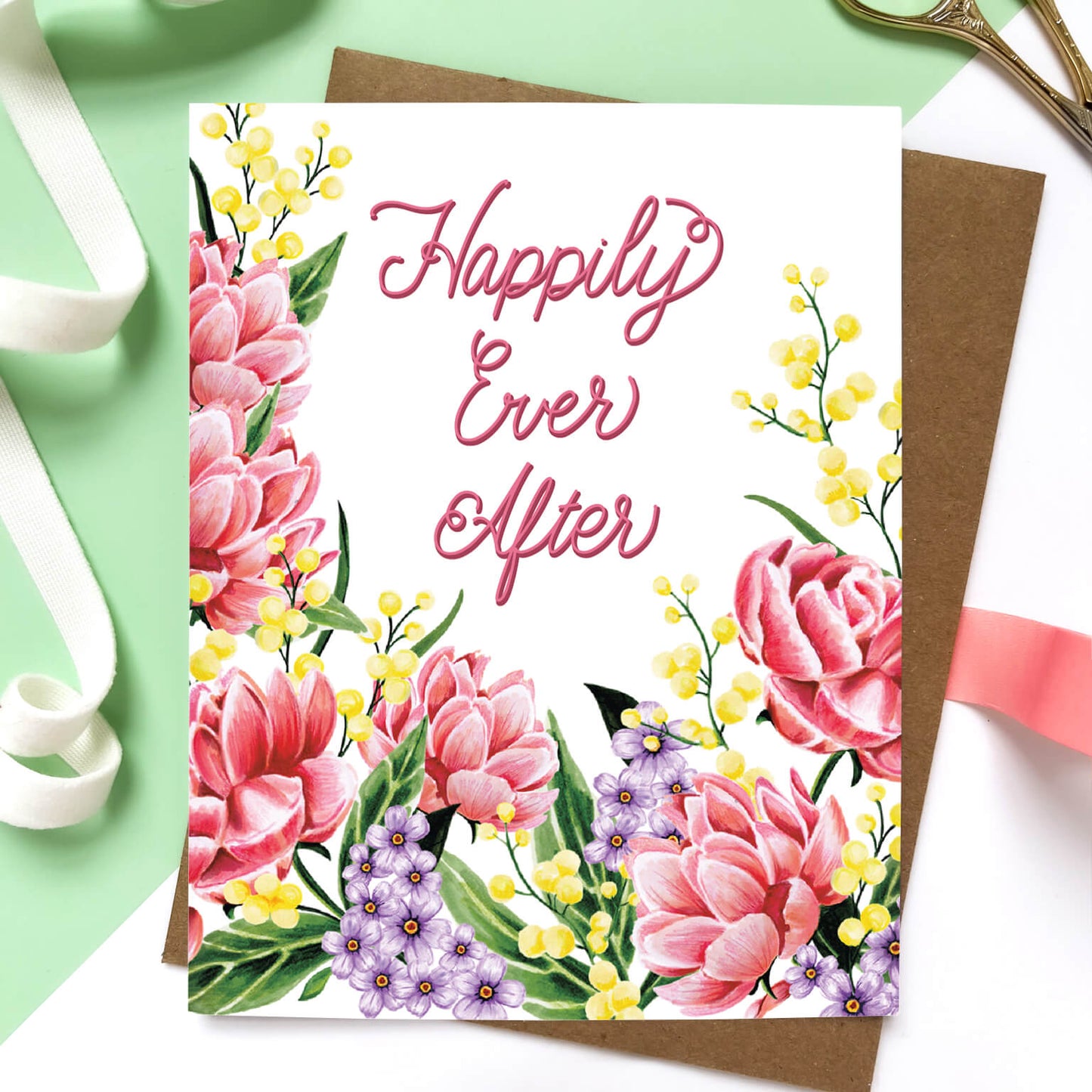 Happily Ever After Floral Wedding Card