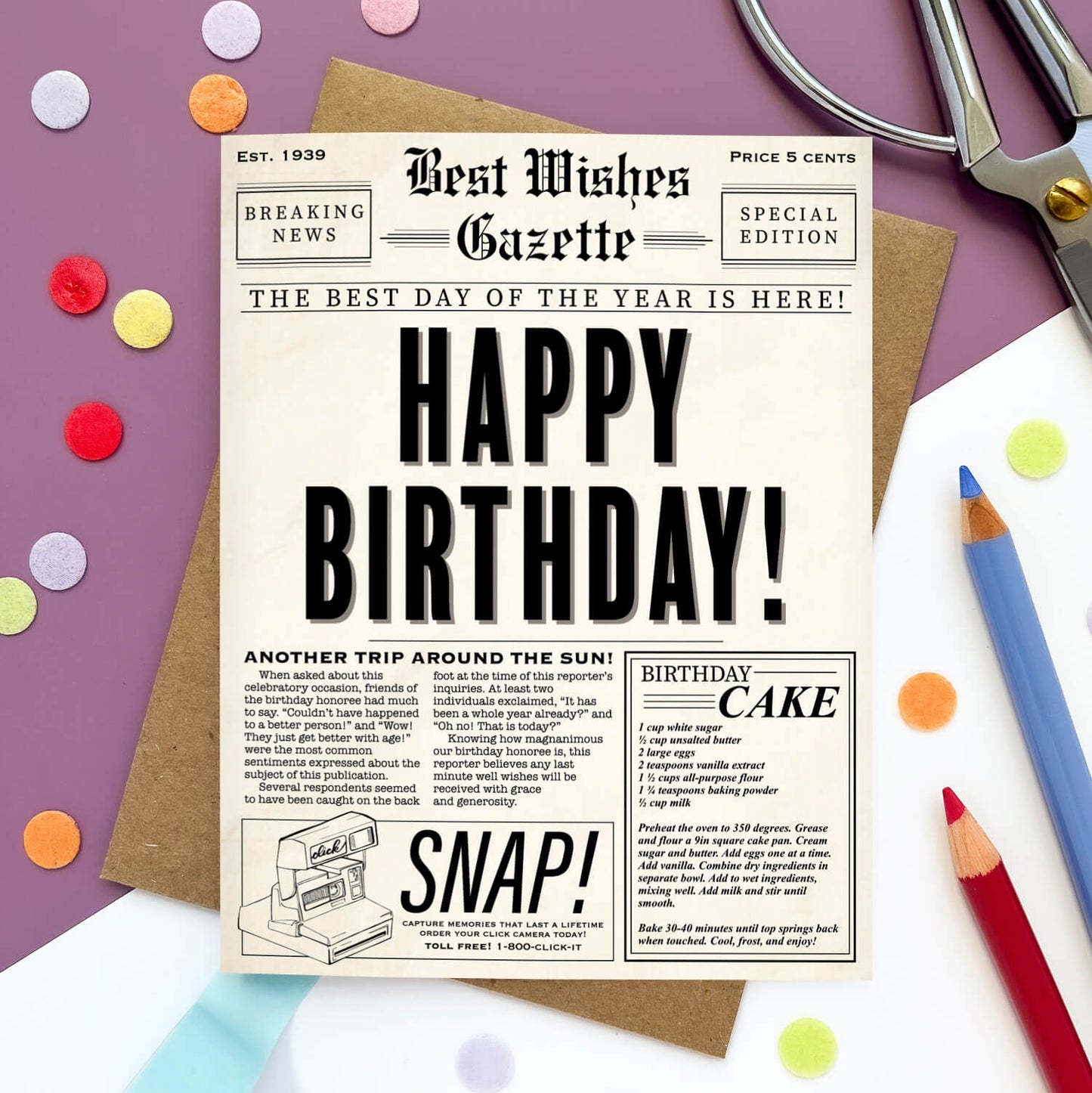 Vintage Newspaper Funny Birthday Card
