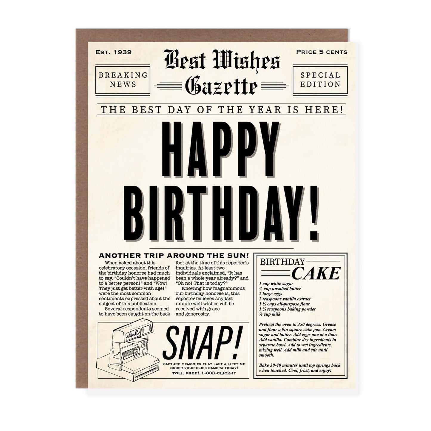 Vintage Newspaper Funny Birthday Card - Case of 6