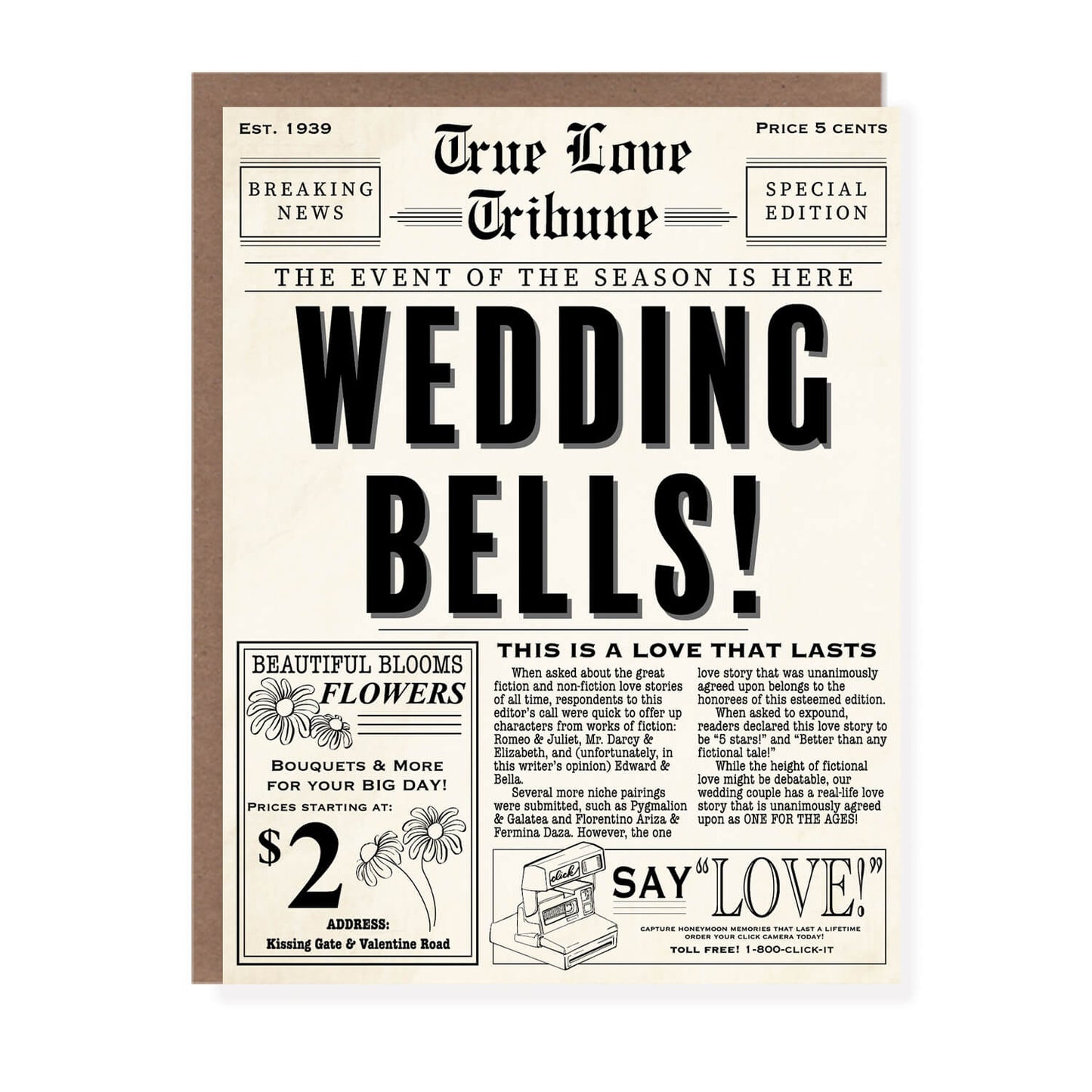Vintage Newspaper Funny Wedding Card - Case of 6