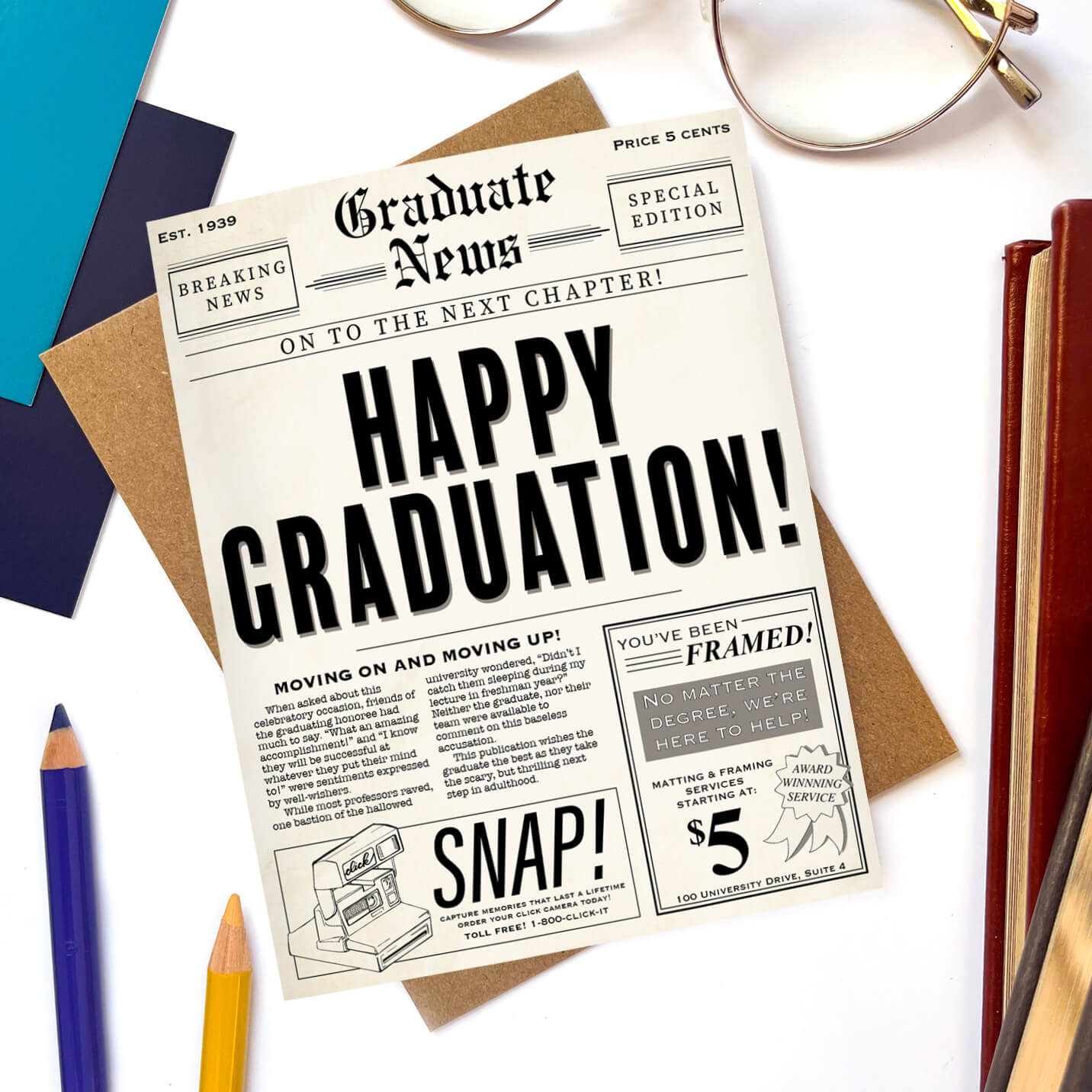 Vintage Newspaper Funny Graduation Card