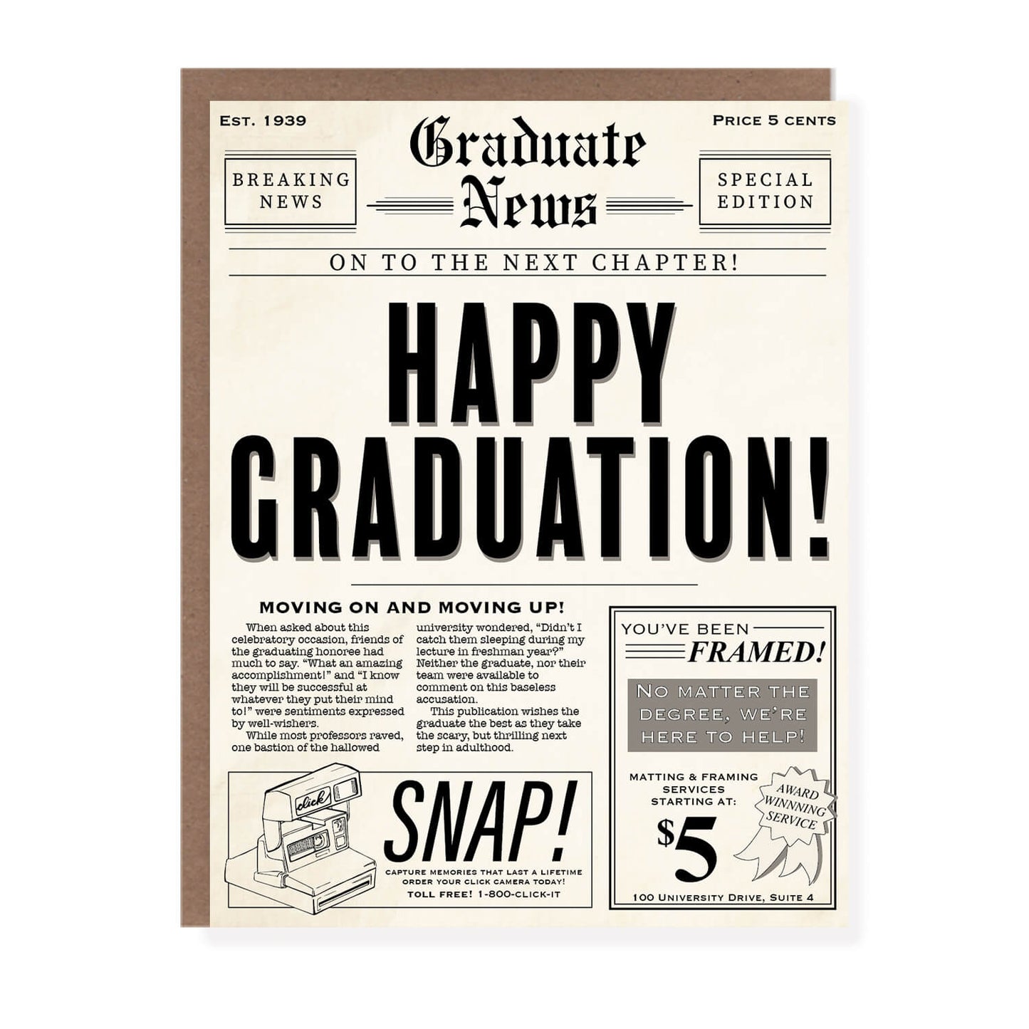 Vintage Newspaper Funny Graduation Card - Case of 6