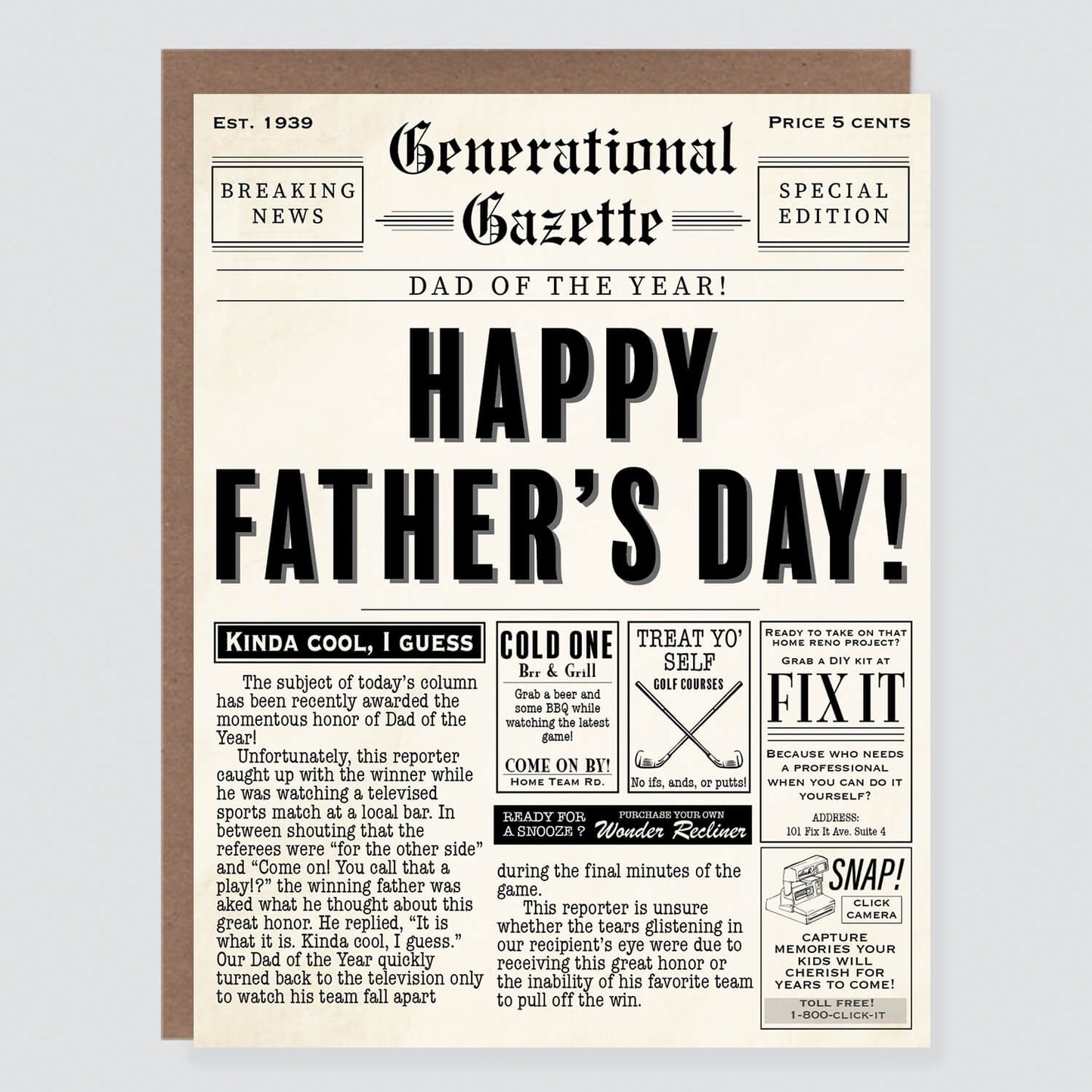 Vintage Newspaper Funny Father's Day Card - Case of 6