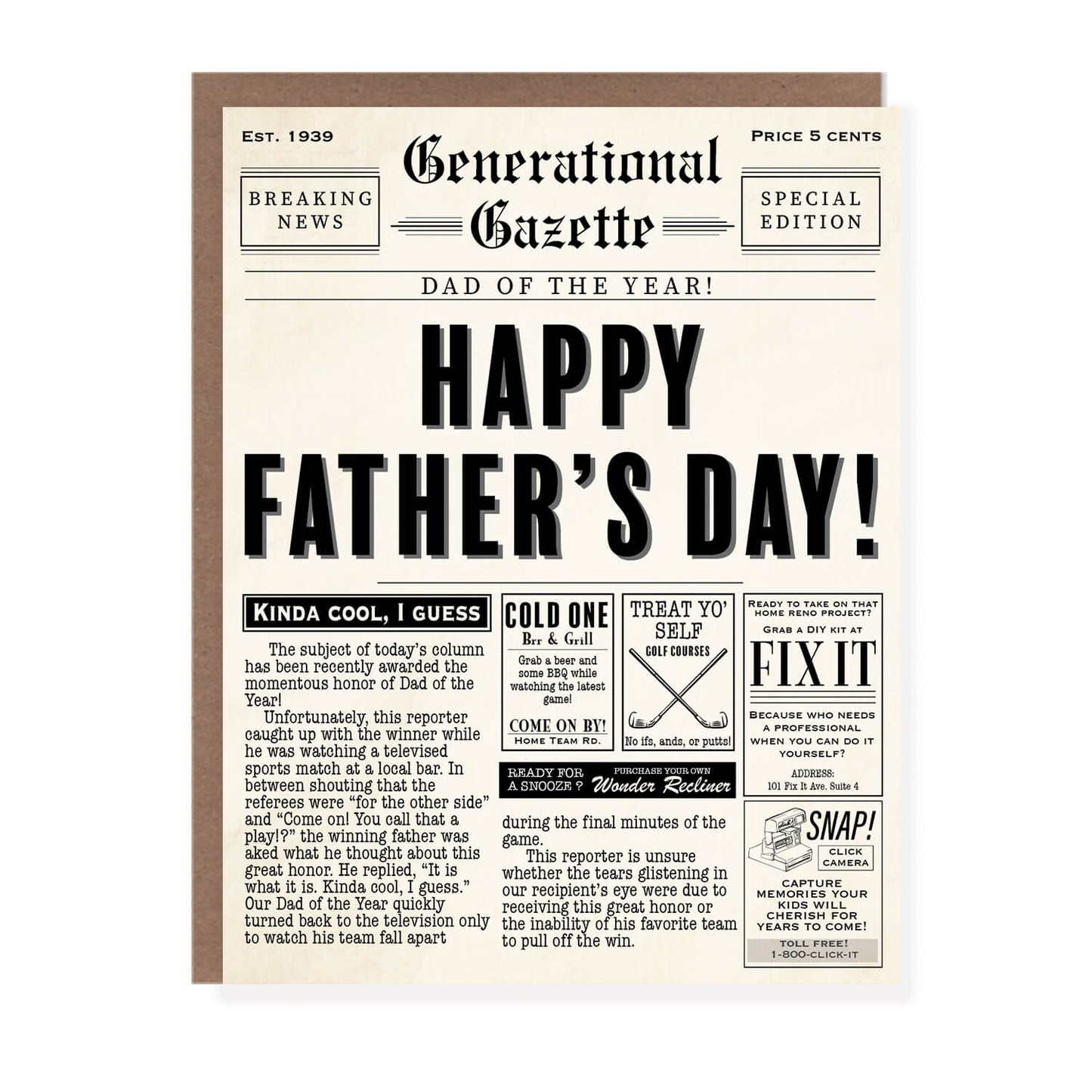 Vintage Newspaper Funny Father's Day Card - Case of 6