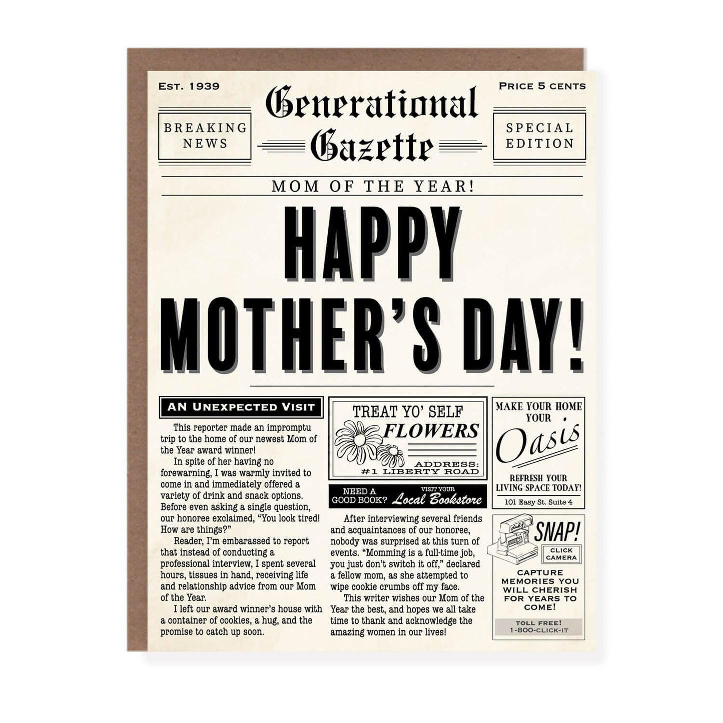 Vintage Newspaper Funny Mother's Day Card - Case of 6