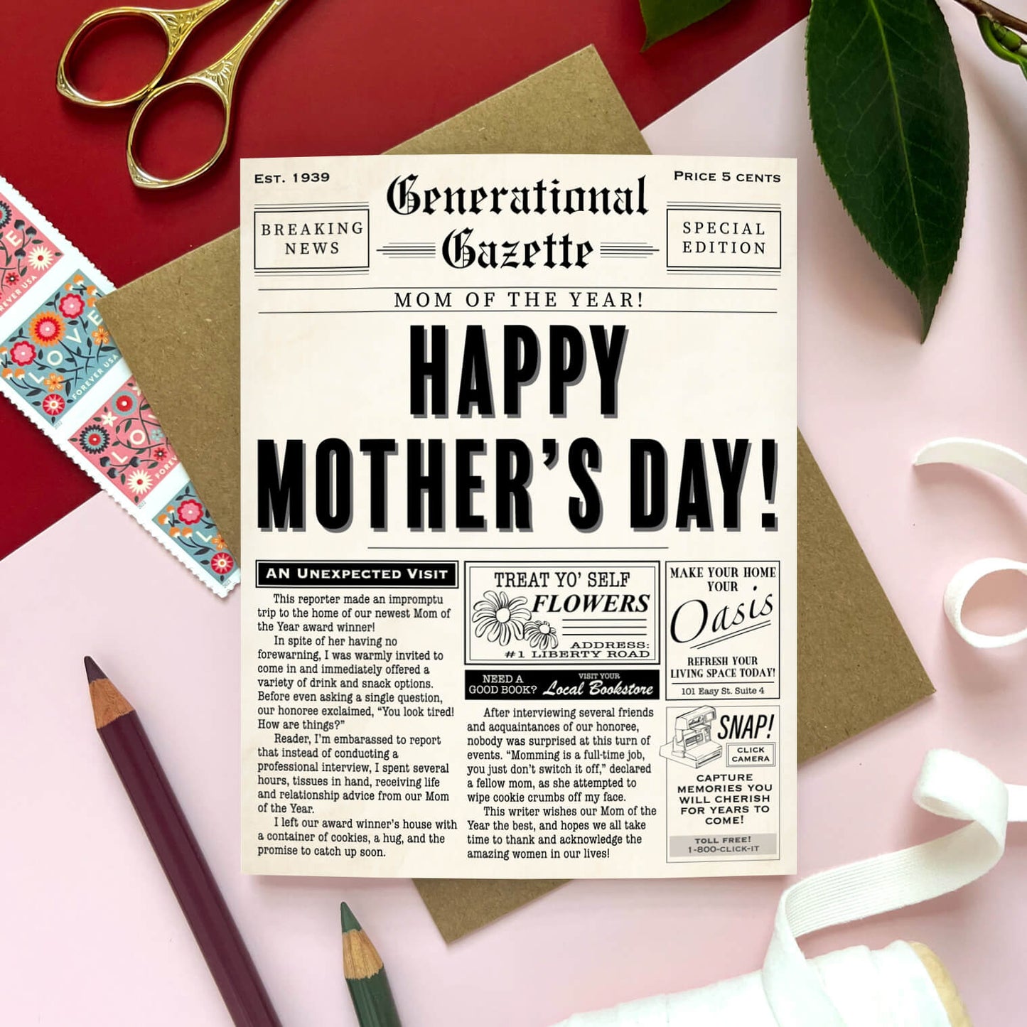 Vintage Newspaper Funny Mother's Day Card