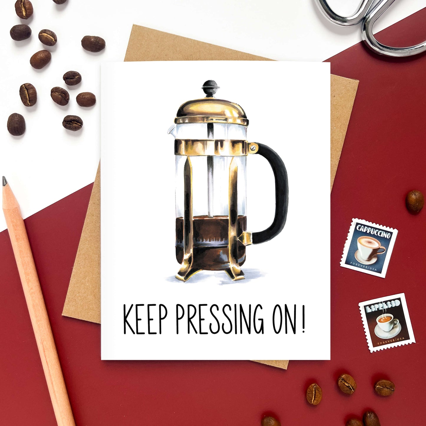 Keep Pressing On Coffee | Punny Encouragement Card