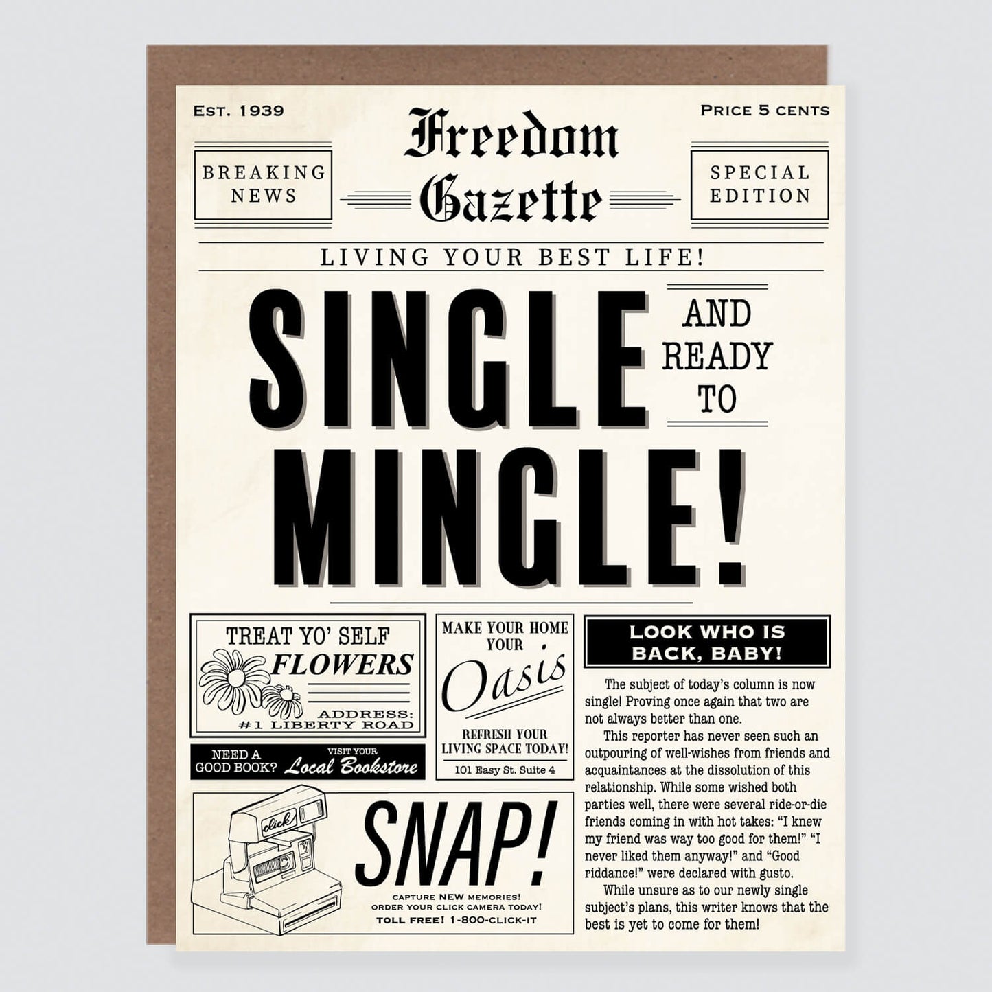 Vintage Newspaper Funny Break Up Card - Case of 6