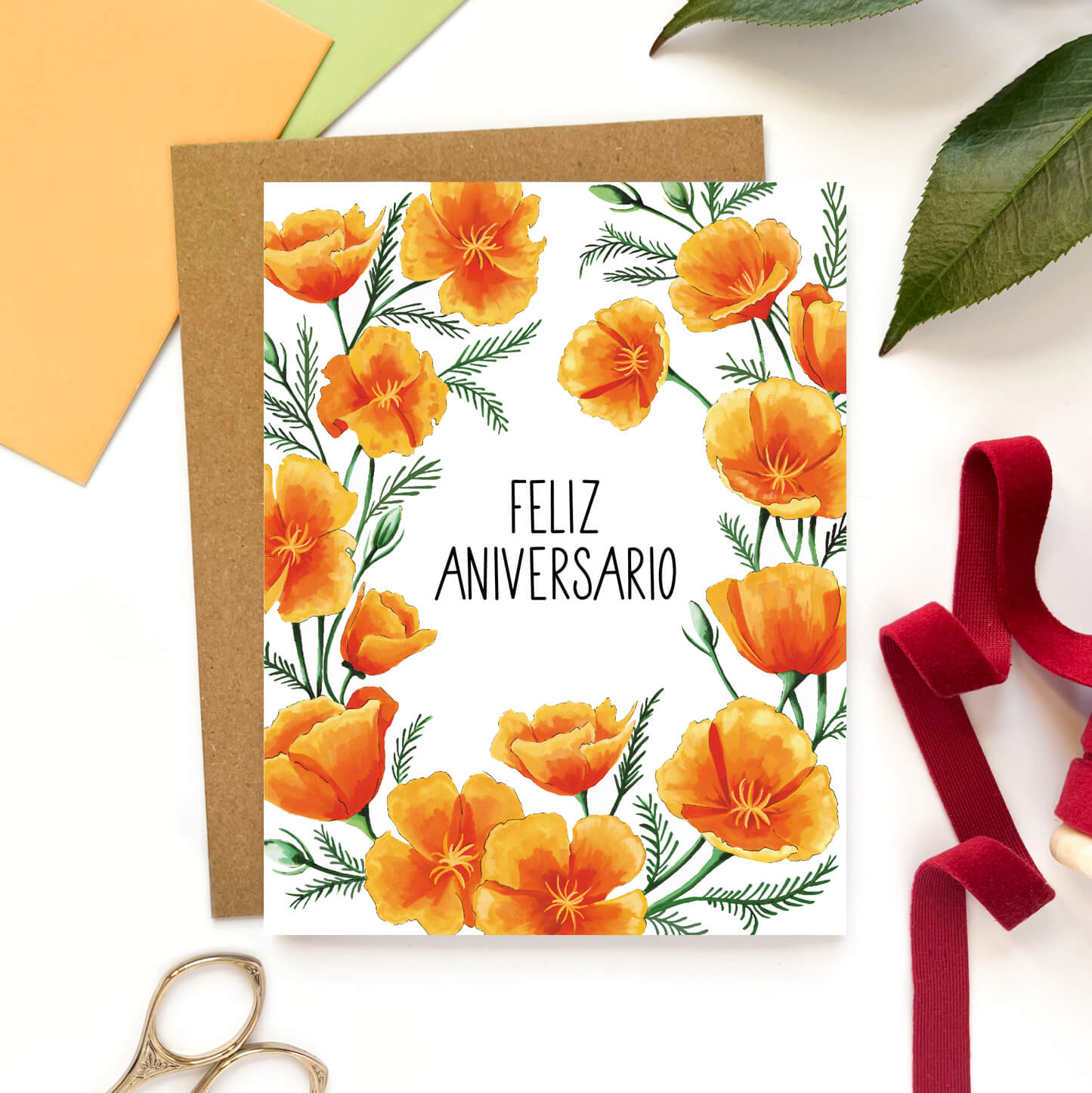Feliz Aniversario Poppies Spanish Anniversary Card