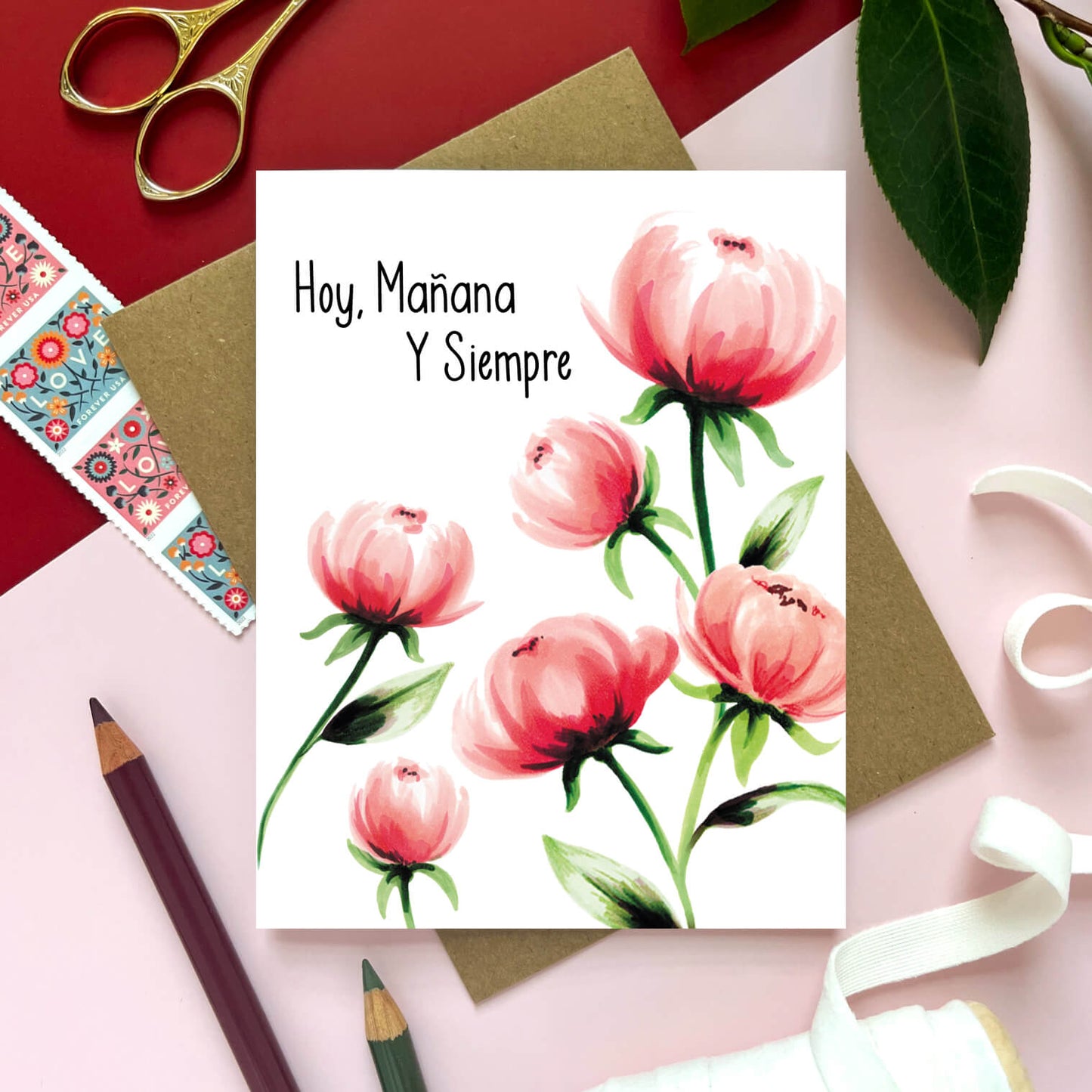 Hoy, Manana, Y Siempre Peonies | Spanish Love Card