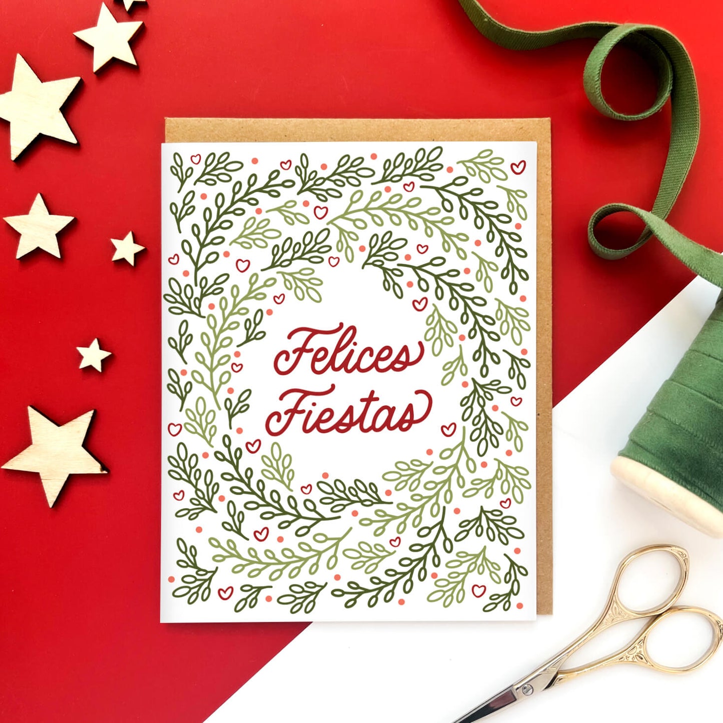 Felices Fiestas Wreath Spanish Christmas Card