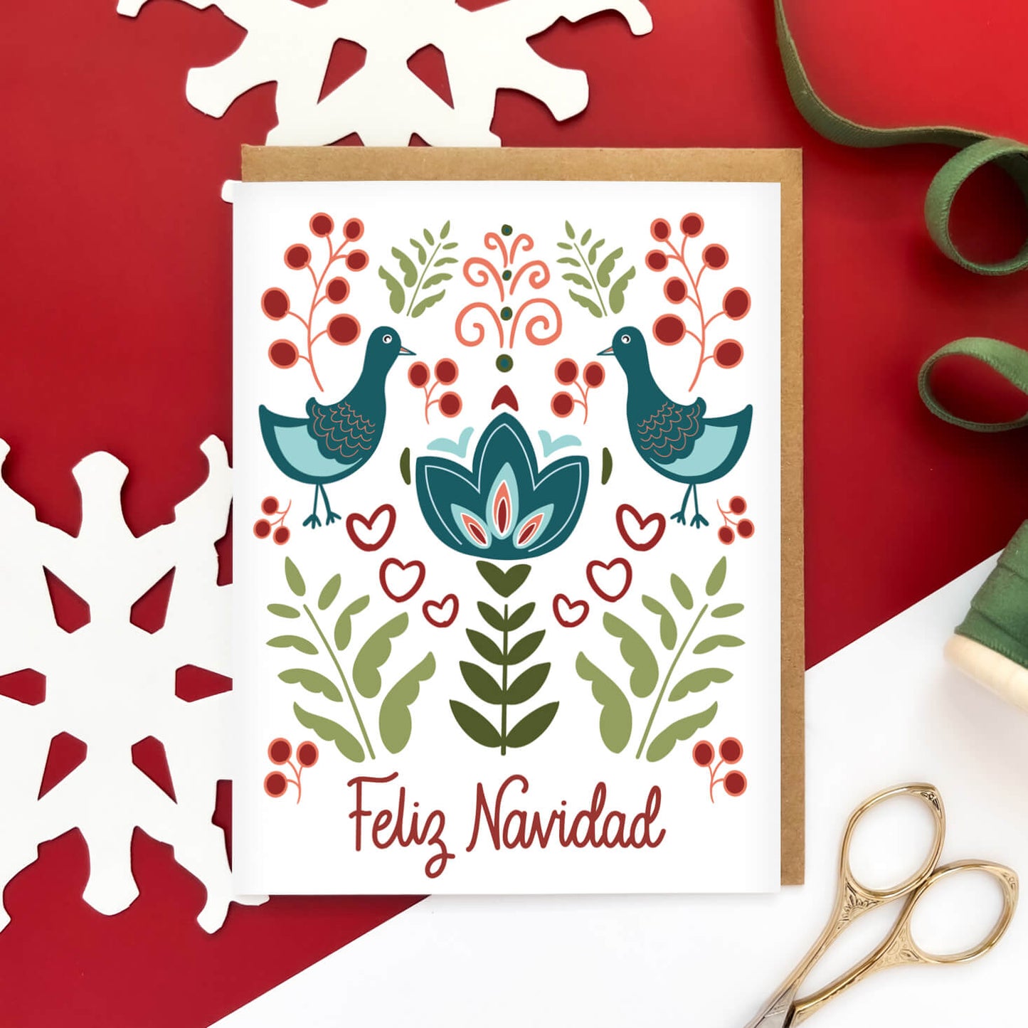 Feliz Navidad Folk Spanish Christmas Card