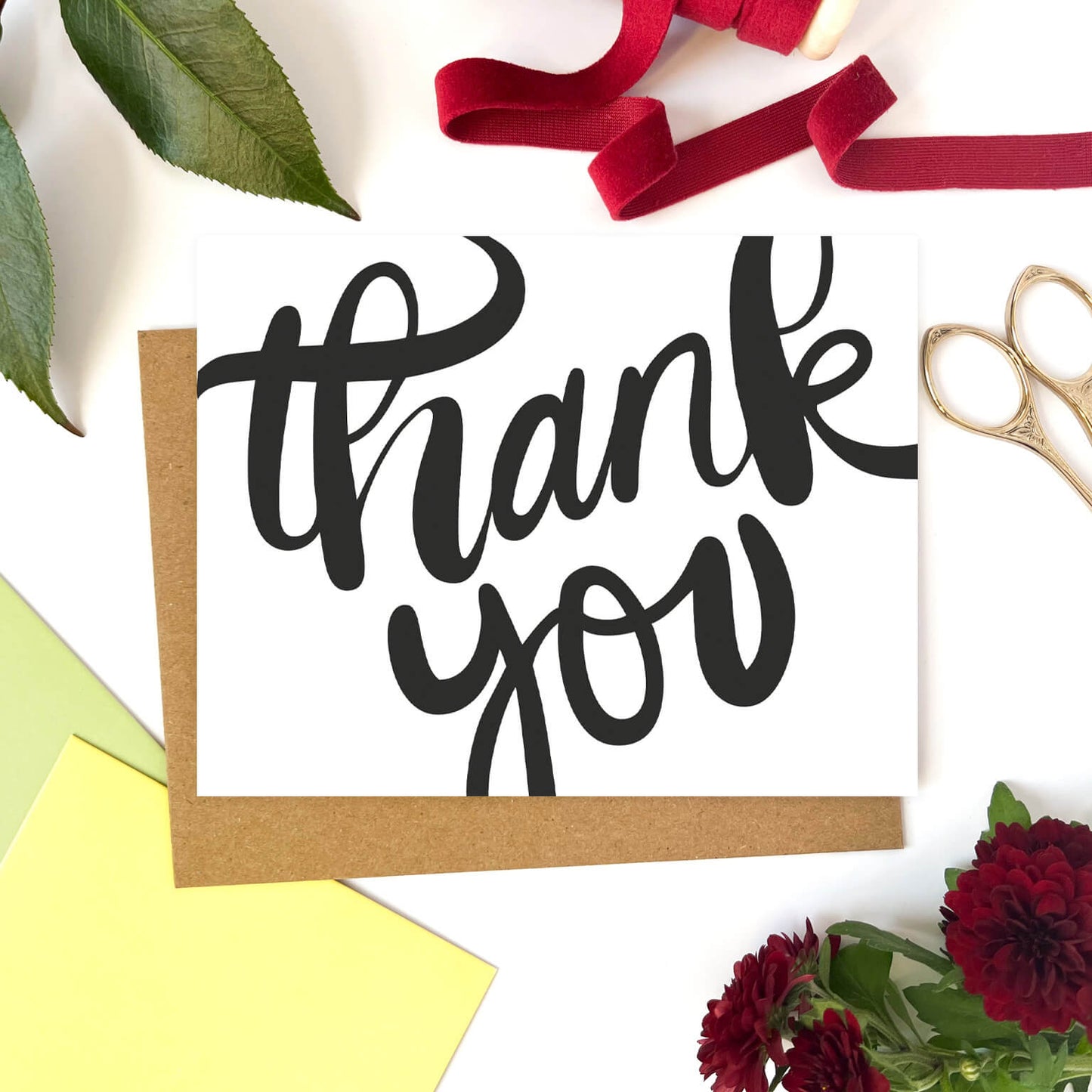 Black Cursive Thank You Card