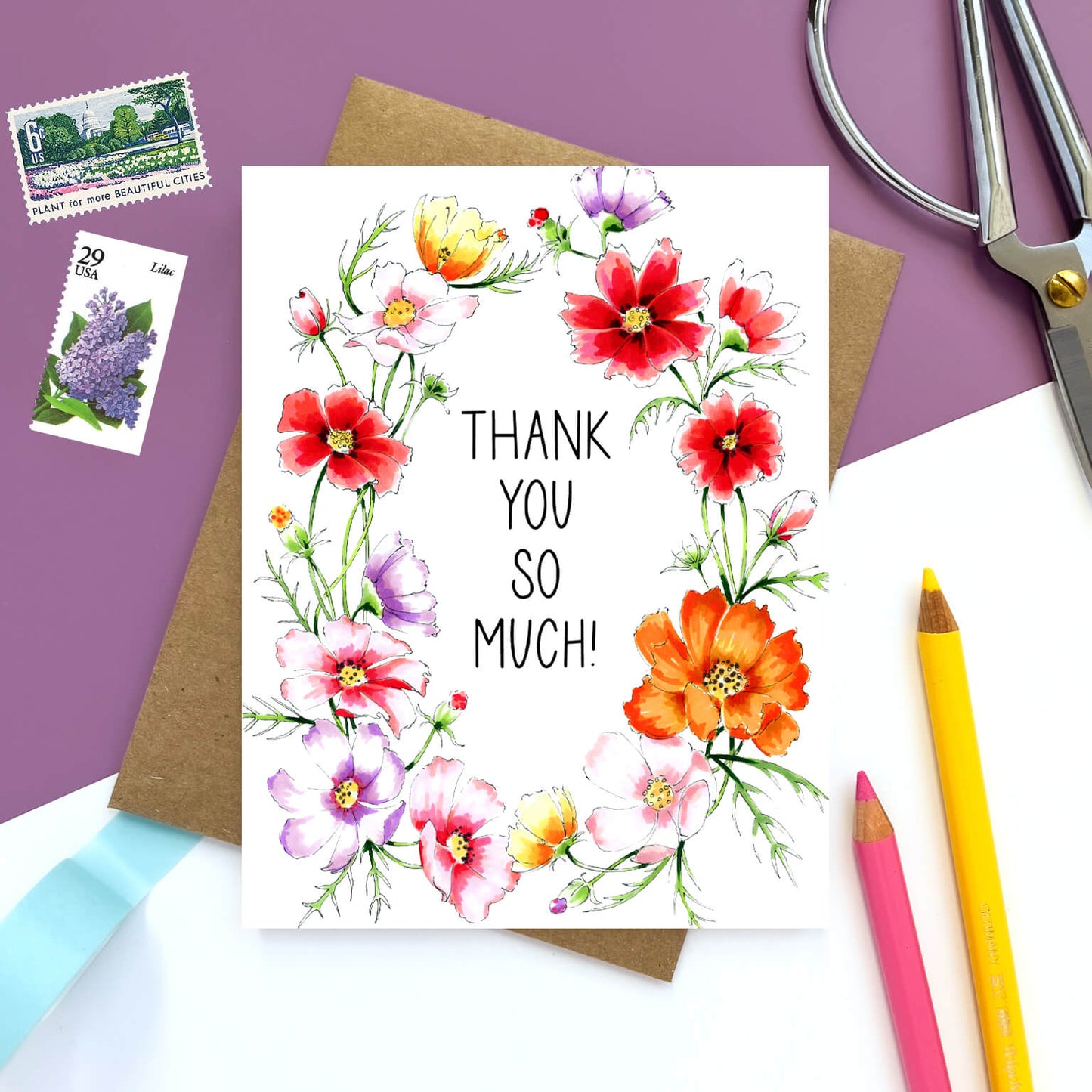 Cosmos Floral Thank You Card