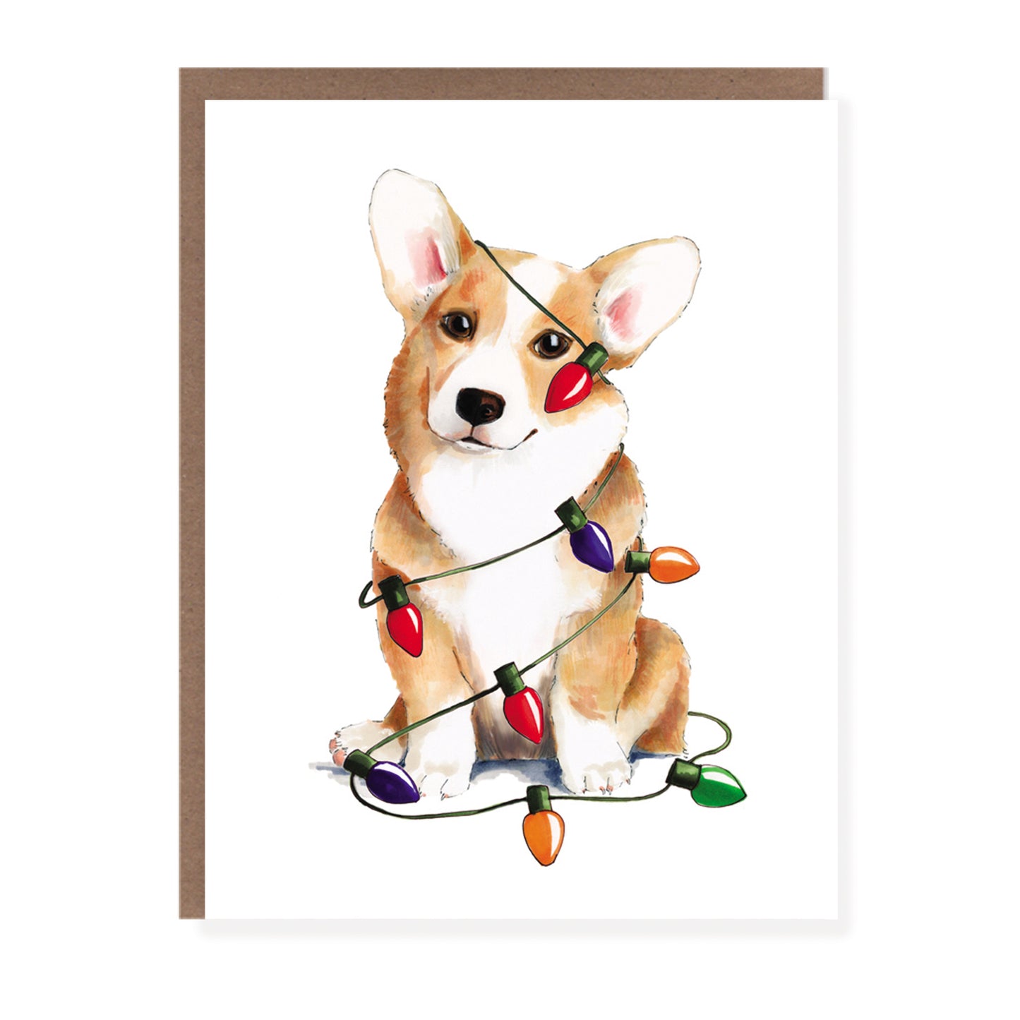 Corgi Dog and Christmas Lights | Christmas Card - Case of 6