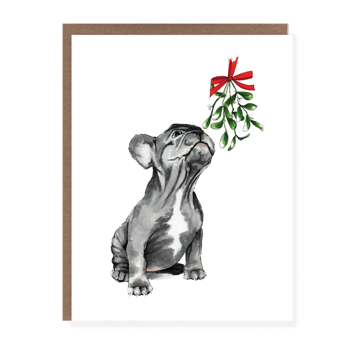 Mistletoe Frenchie Dog | Christmas Card - Case of 6