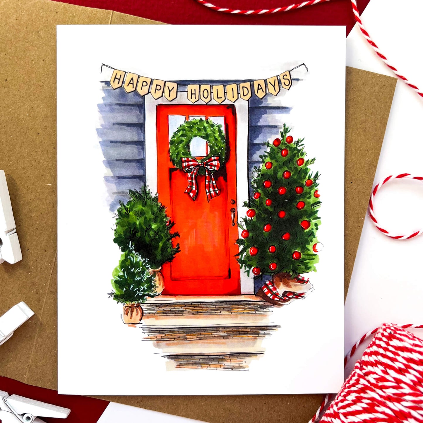 Red Door Cozy Holiday Card - Case of 6