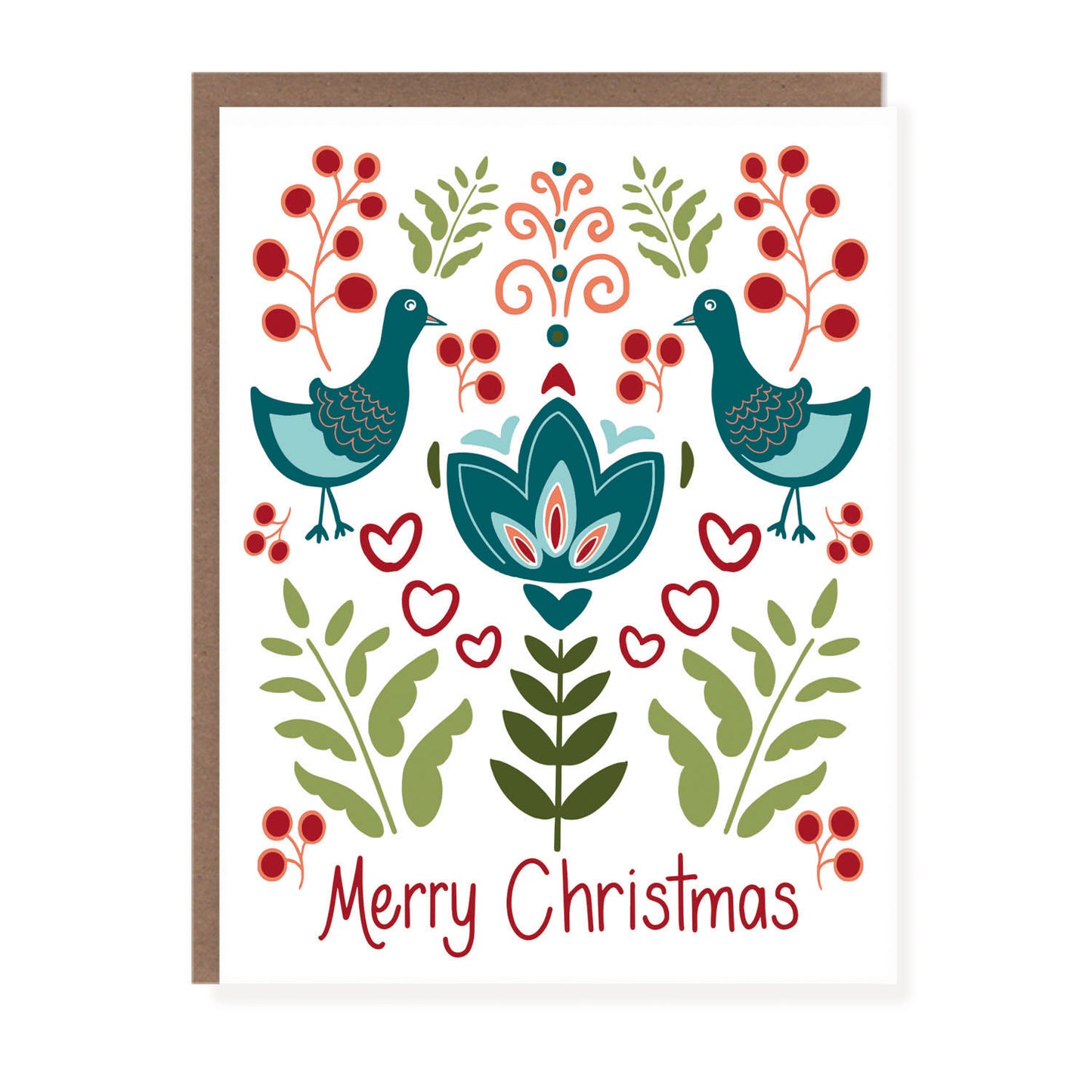 Berries + Birds Folk Christmas Card - Case of 6