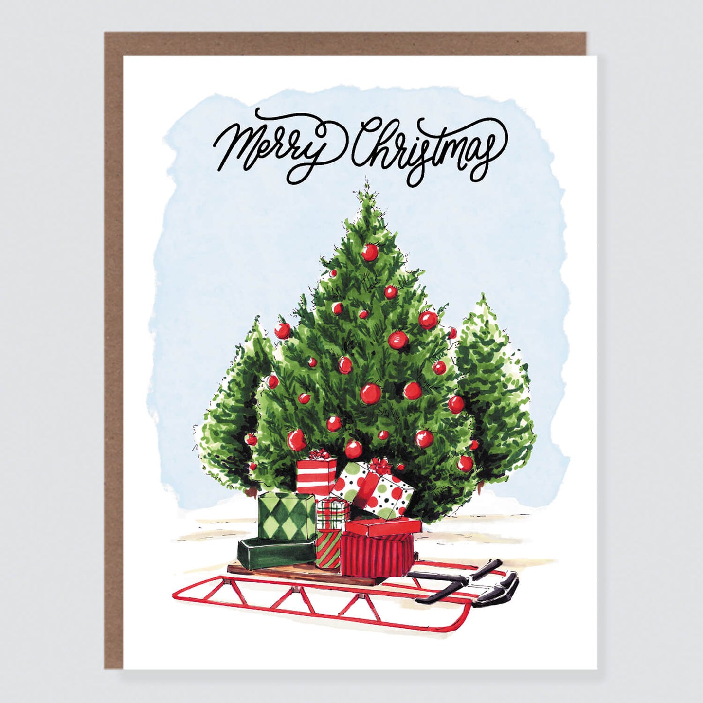 Christmas Tree and Sled | Christmas Card - Case of 6