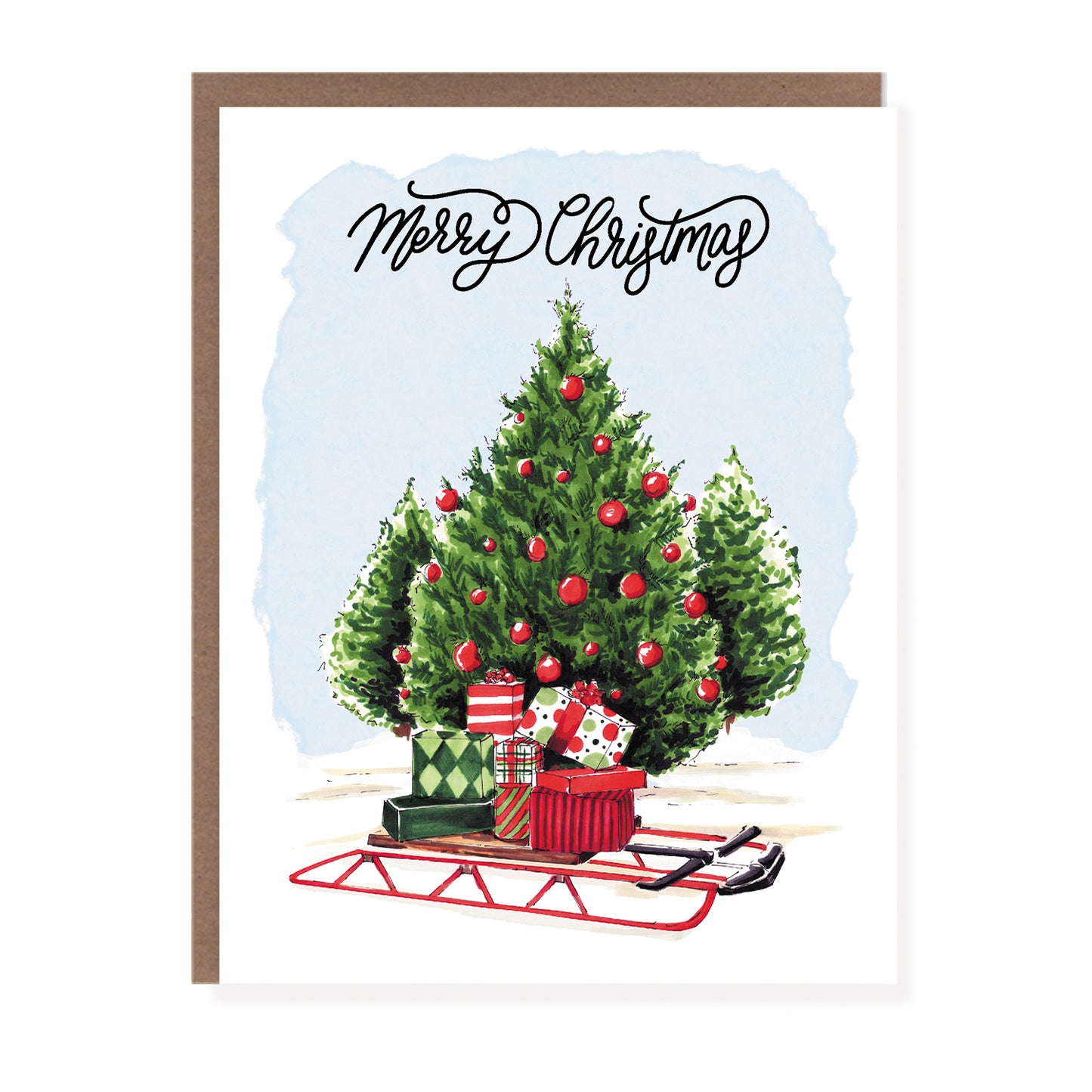 Christmas Tree and Sled | Christmas Card - Case of 6