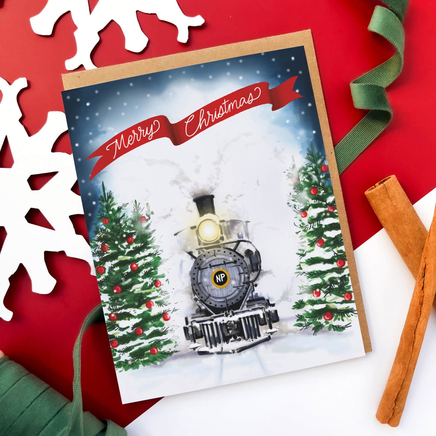 Wintery Train Christmas Card - Case of 6