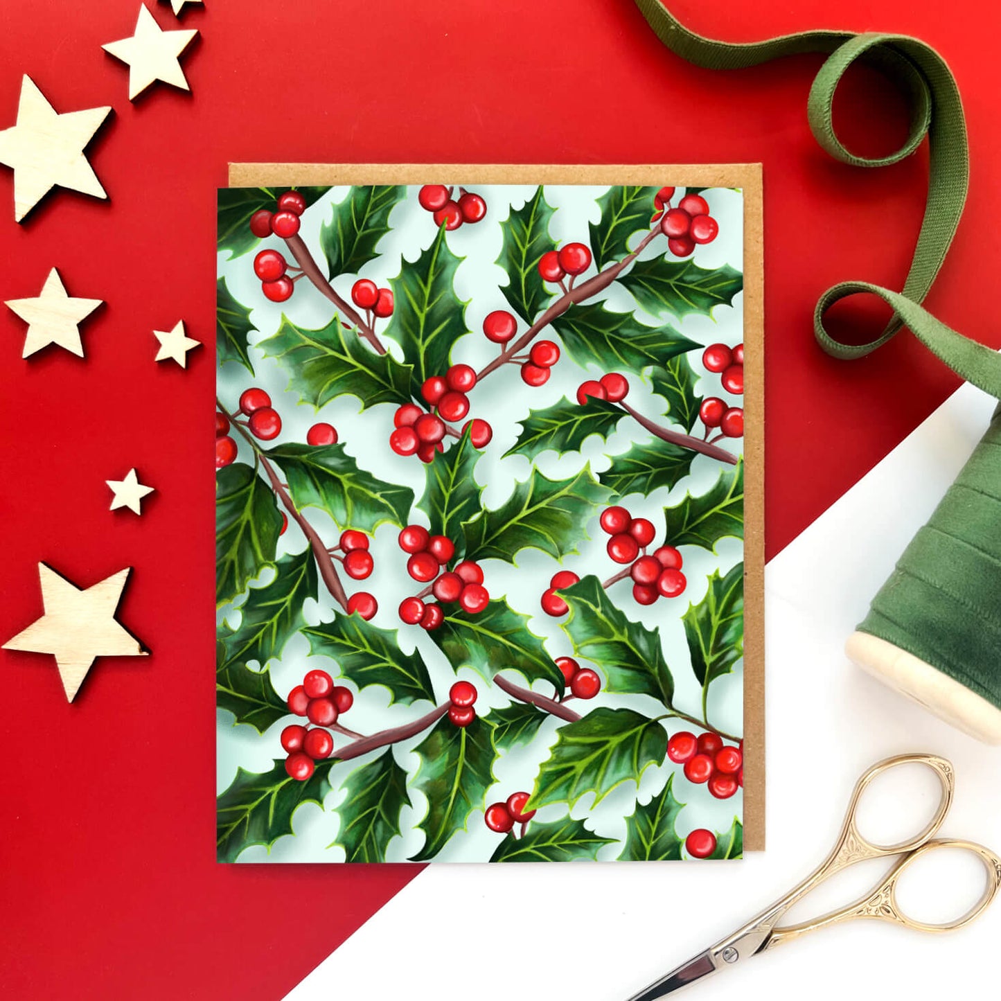 Holly Print Christmas Card - Case of 6