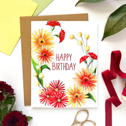 Fall Flowers Birthday Wreath Card - Case of 6