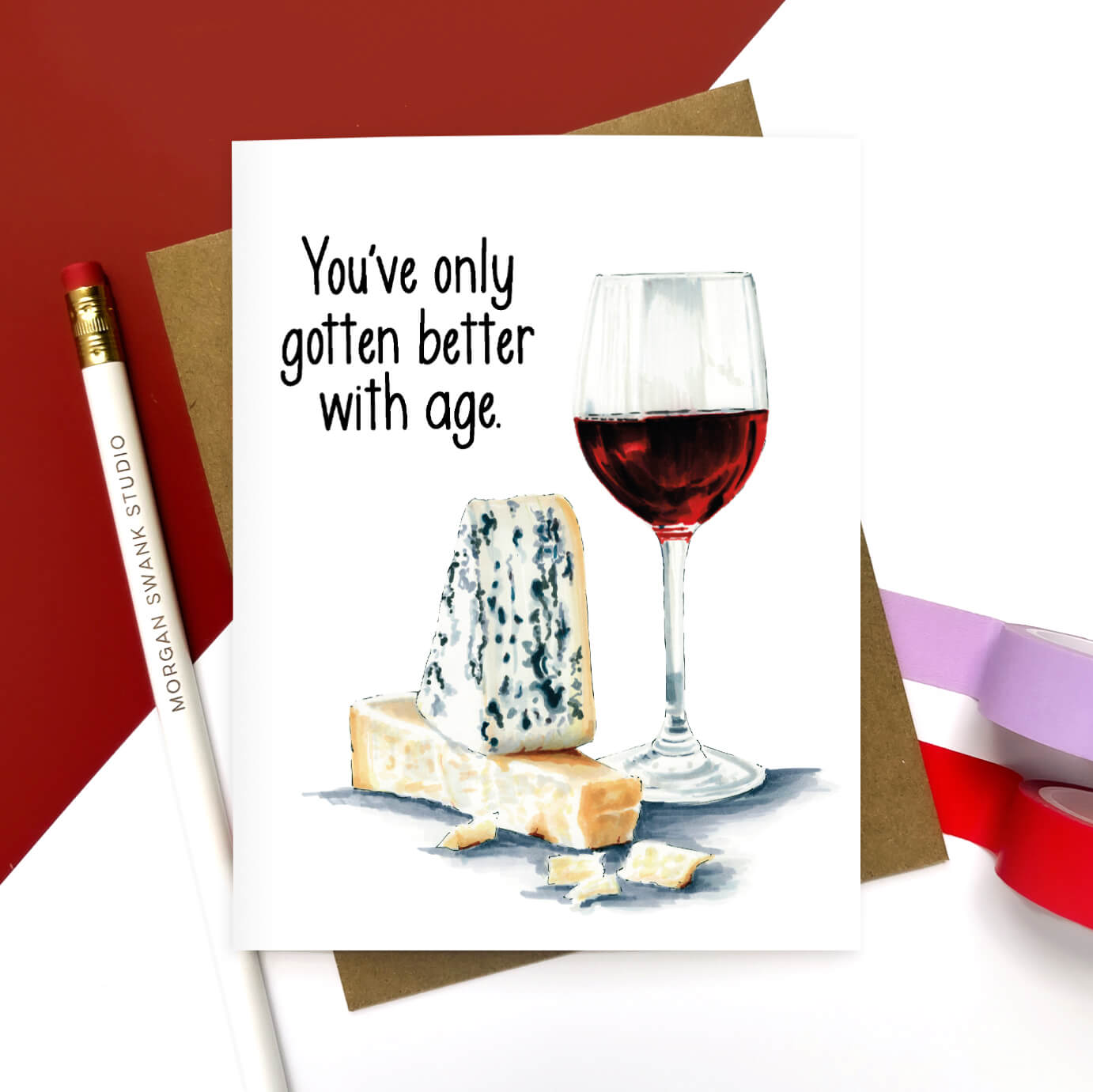 Wine and Cheese Better With Age Birthday Card - Case of 6