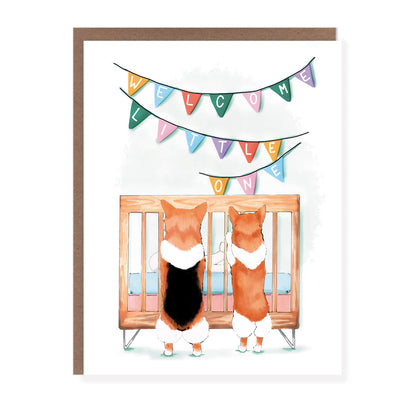 New Baby Crib With Corgi Dogs | New Baby Card - Case of 6