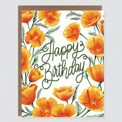 California Poppies Floral Birthday Card