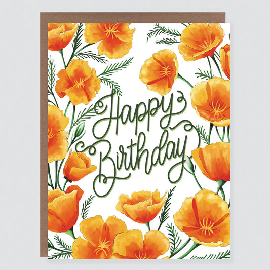 California Poppies Floral Birthday Card