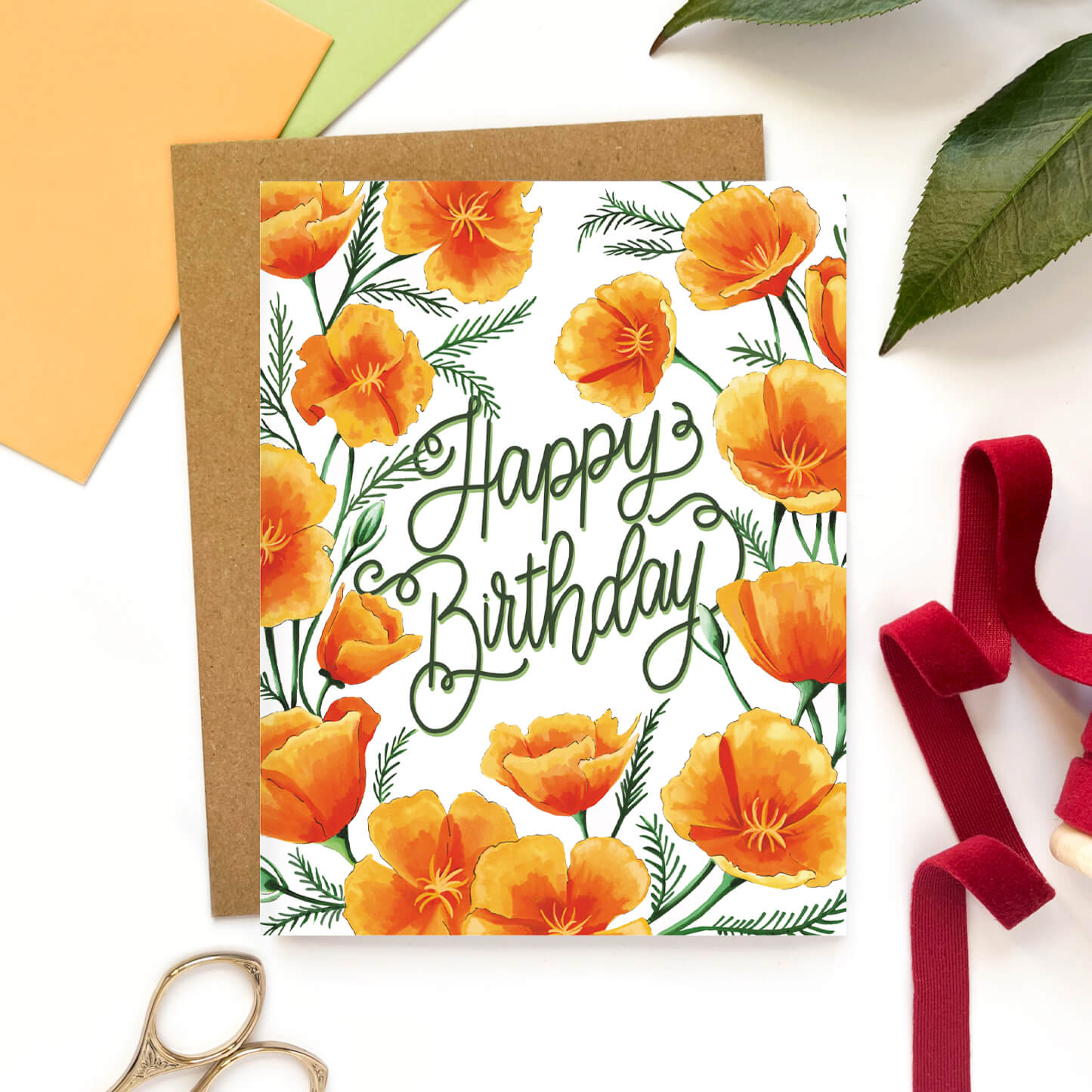 California Poppies Floral Birthday Card