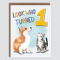 Look Who Turned One Puppy and Kitty Birthday Card - Case of 6