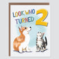 Look Who Turned Two Puppy and Kitty Birthday Card - Case of 6