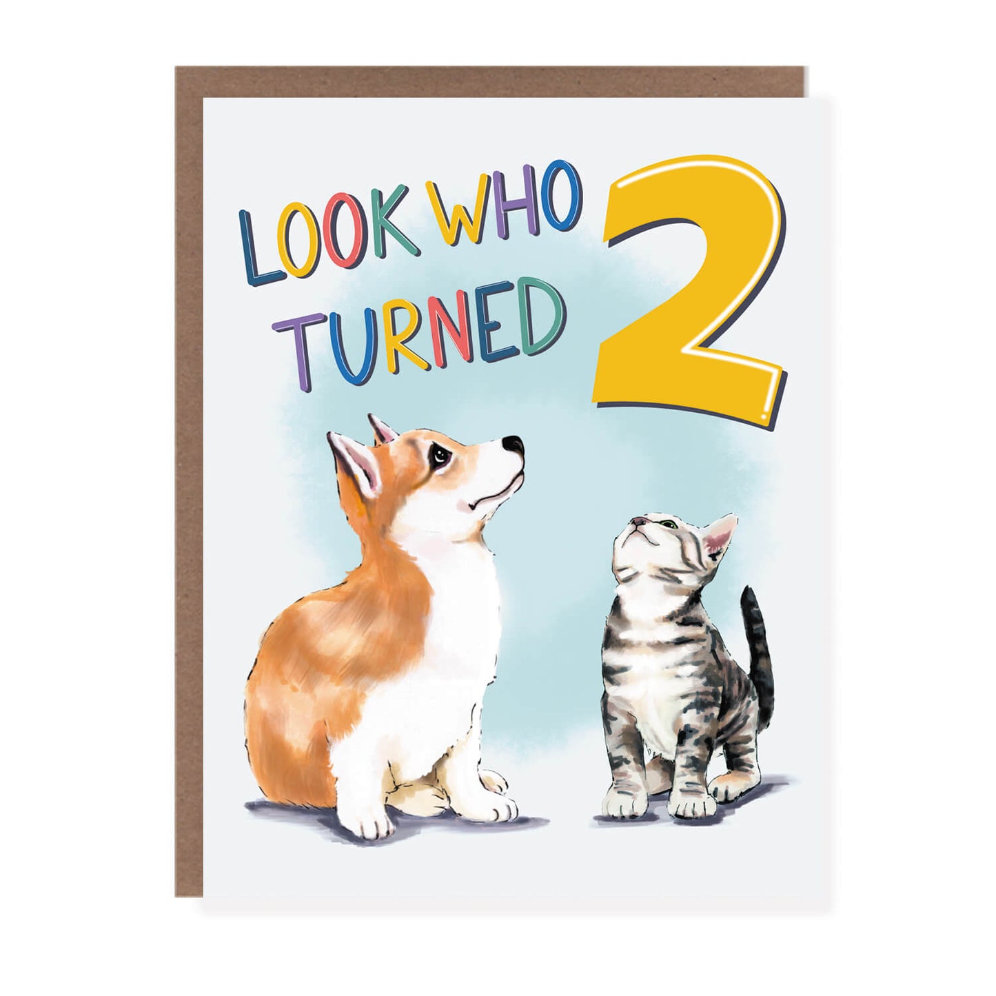 Look Who Turned Two Puppy and Kitty Birthday Card - Case of 6