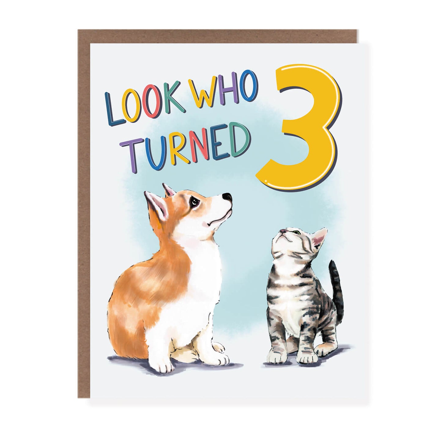 Look Who Turned Three Puppy and Kitty Birthday Card - Case of 6