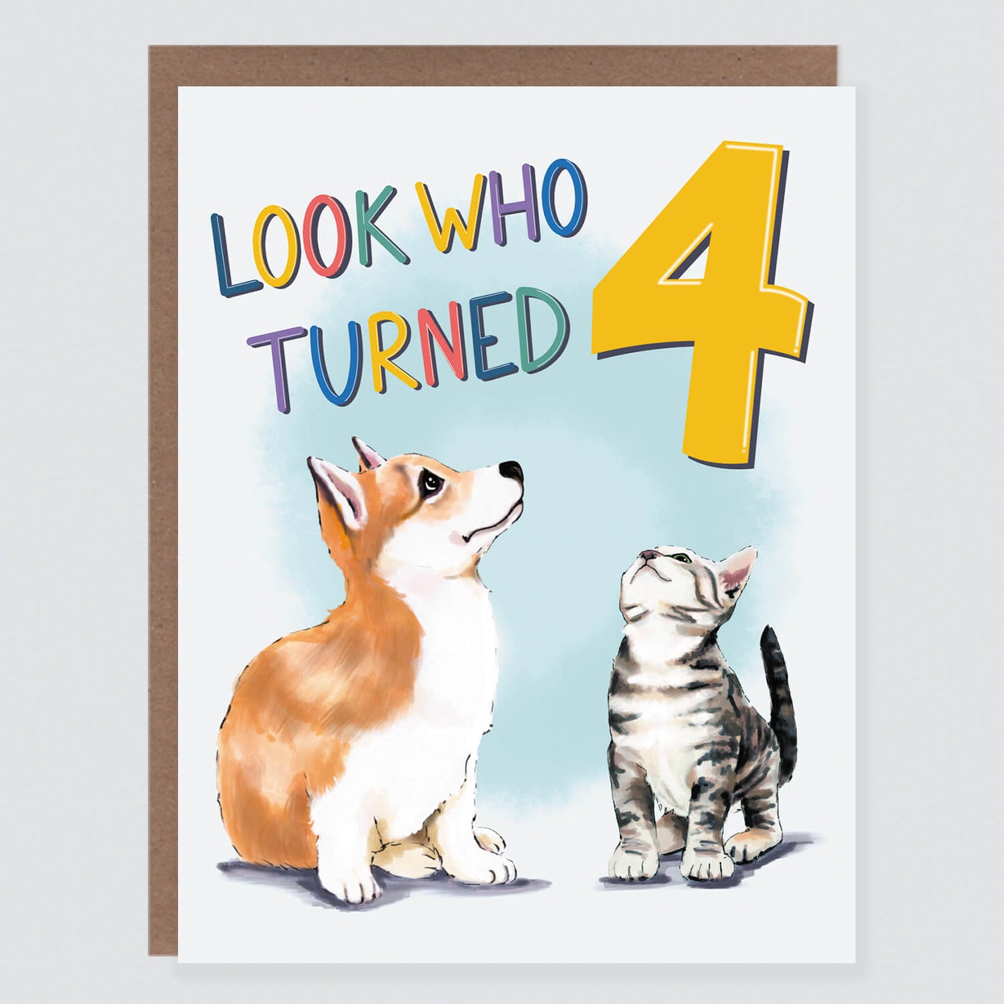 Look Who Turned Four Puppy and Kitty Birthday Card - Case of 6