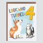 Look Who Turned Four Puppy and Kitty Birthday Card - Case of 6