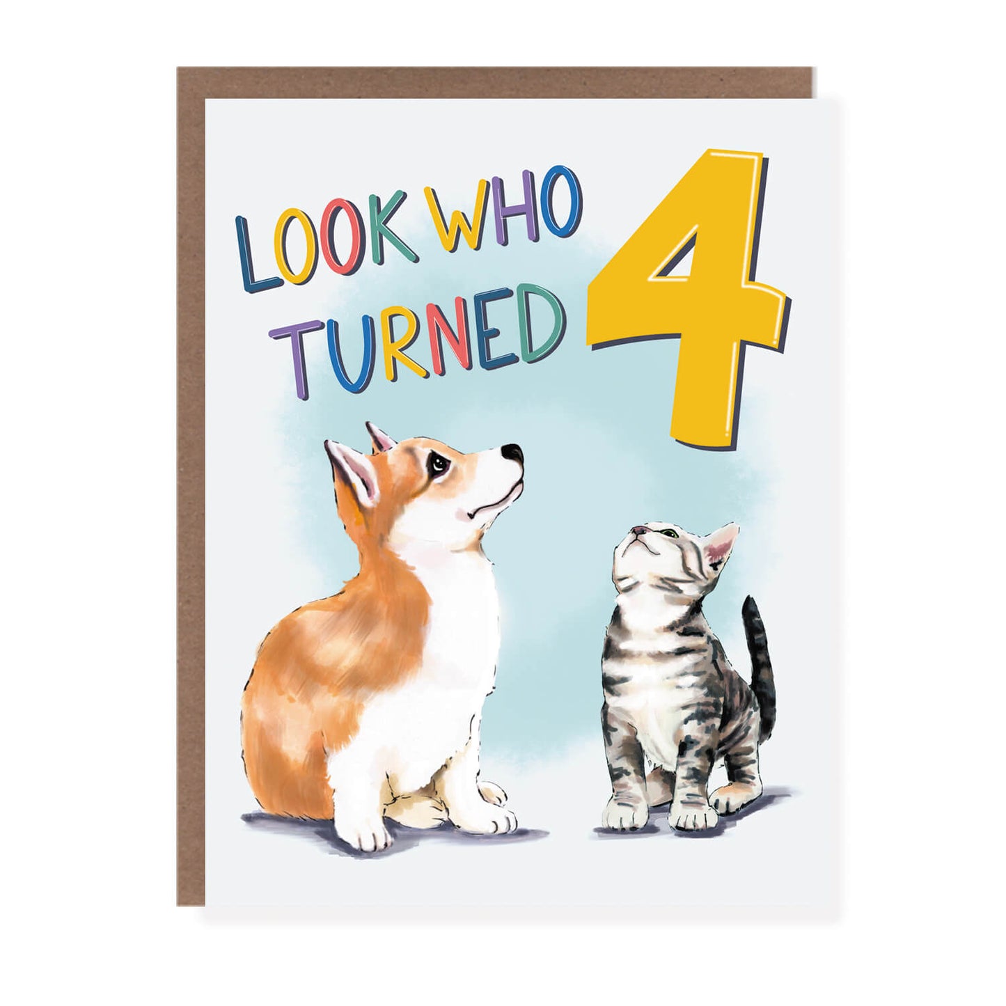 Look Who Turned Four Puppy and Kitty Birthday Card - Case of 6