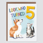 Look Who Turned Five Puppy and Kitty Birthday Card - Case of 6