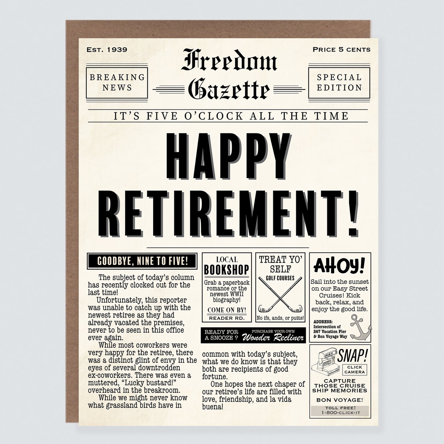 Vintage Newspaper Retirement Card