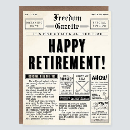 Vintage Newspaper Retirement Card