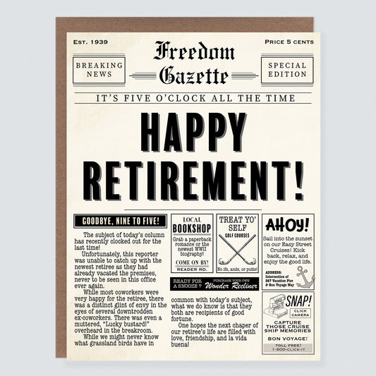 Vintage Newspaper Retirement Card