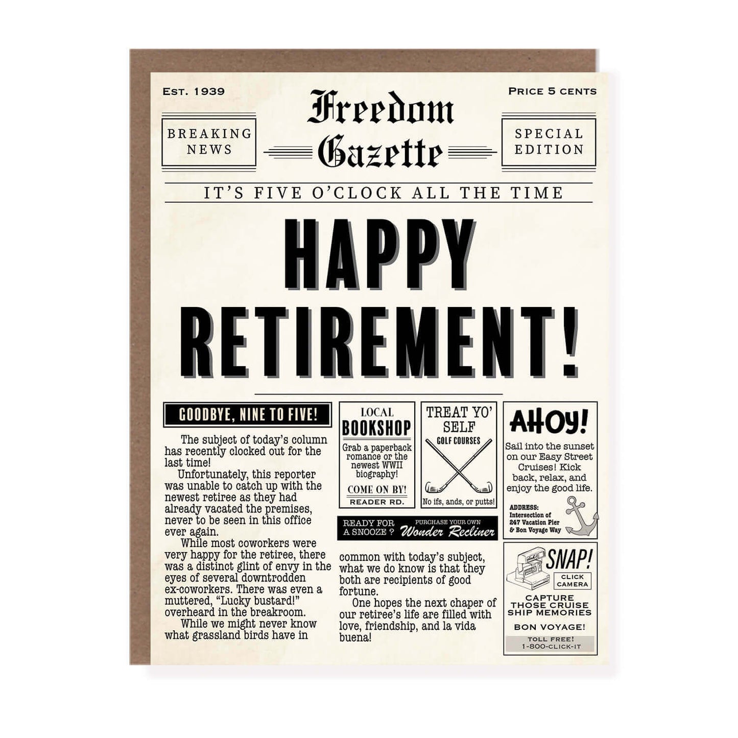 Vintage Newspaper Retirement Card