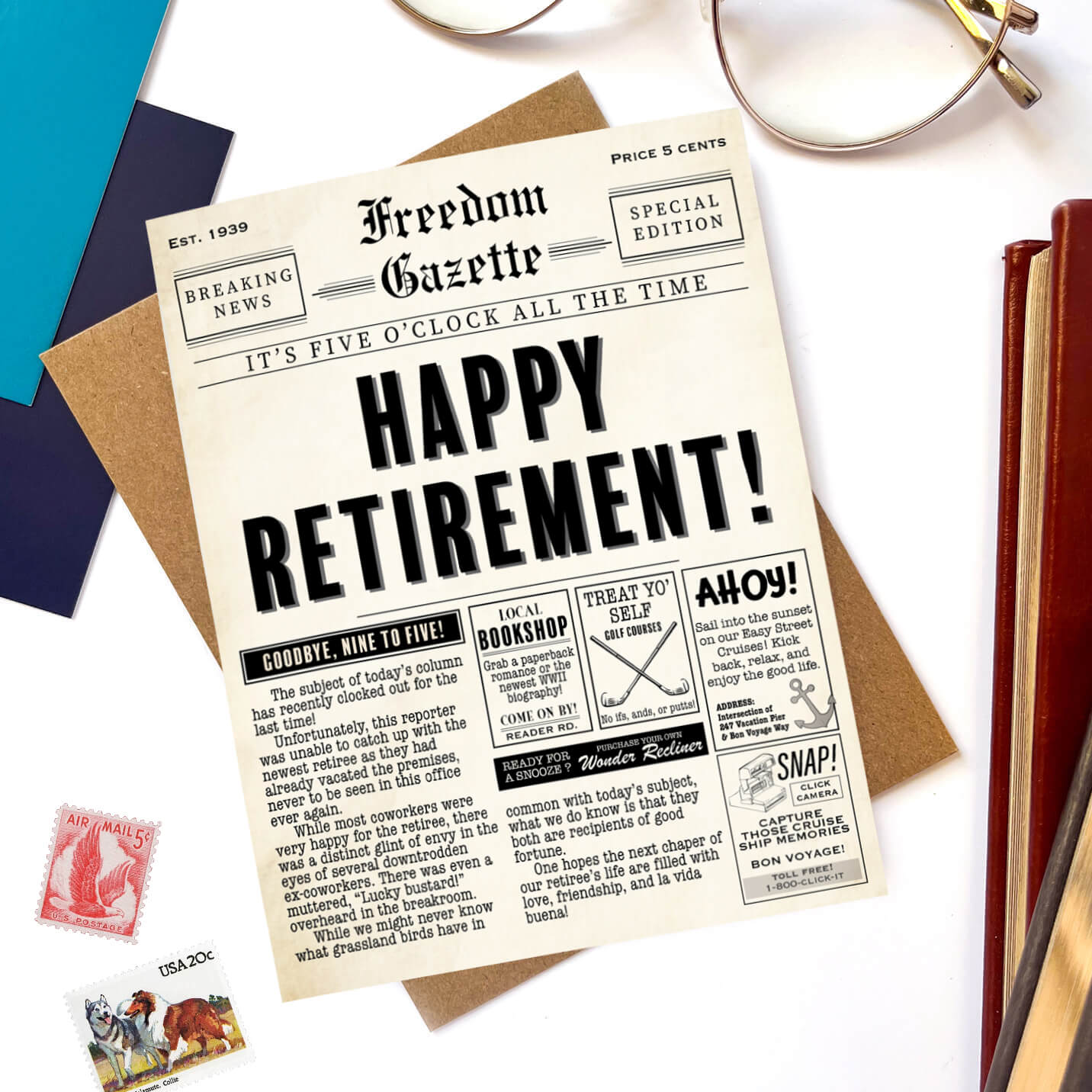 Vintage Newspaper Retirement Card